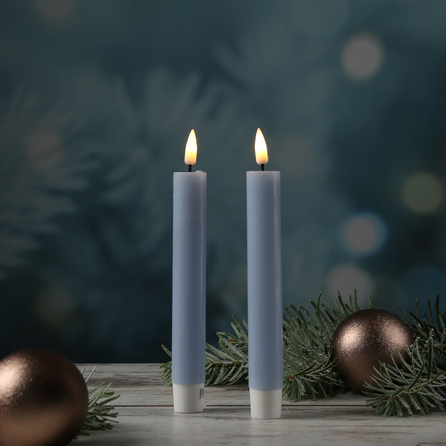 LED Stabkerzen MIA - Echtwachs - realistische 3D Flamme - H: 15cm - hellblau - 2 Stk
