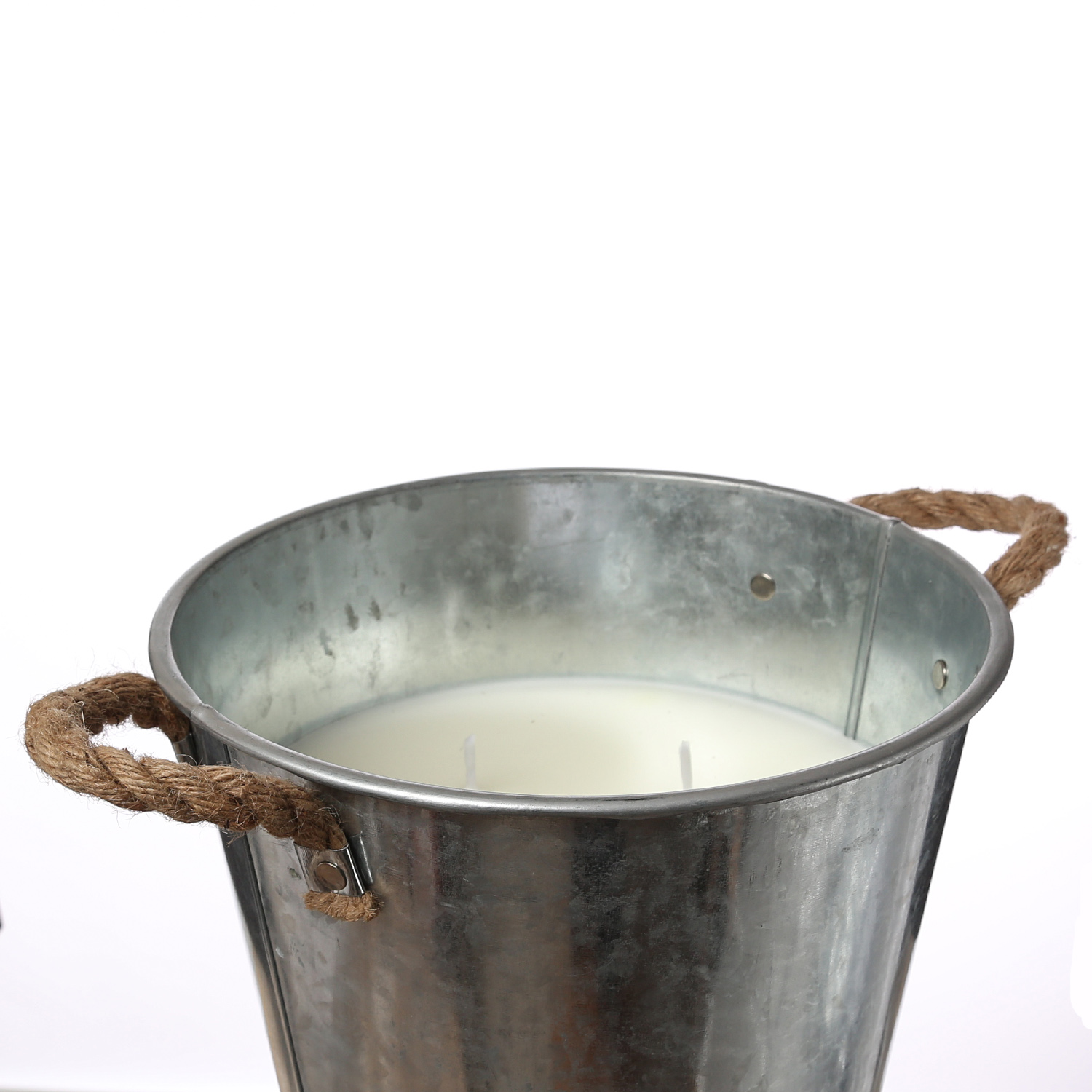 XL Duftkerze CITRONELLA - im Metalleimer mit Deckel - 3-Docht - Echwachs - H: 23cm -  silber