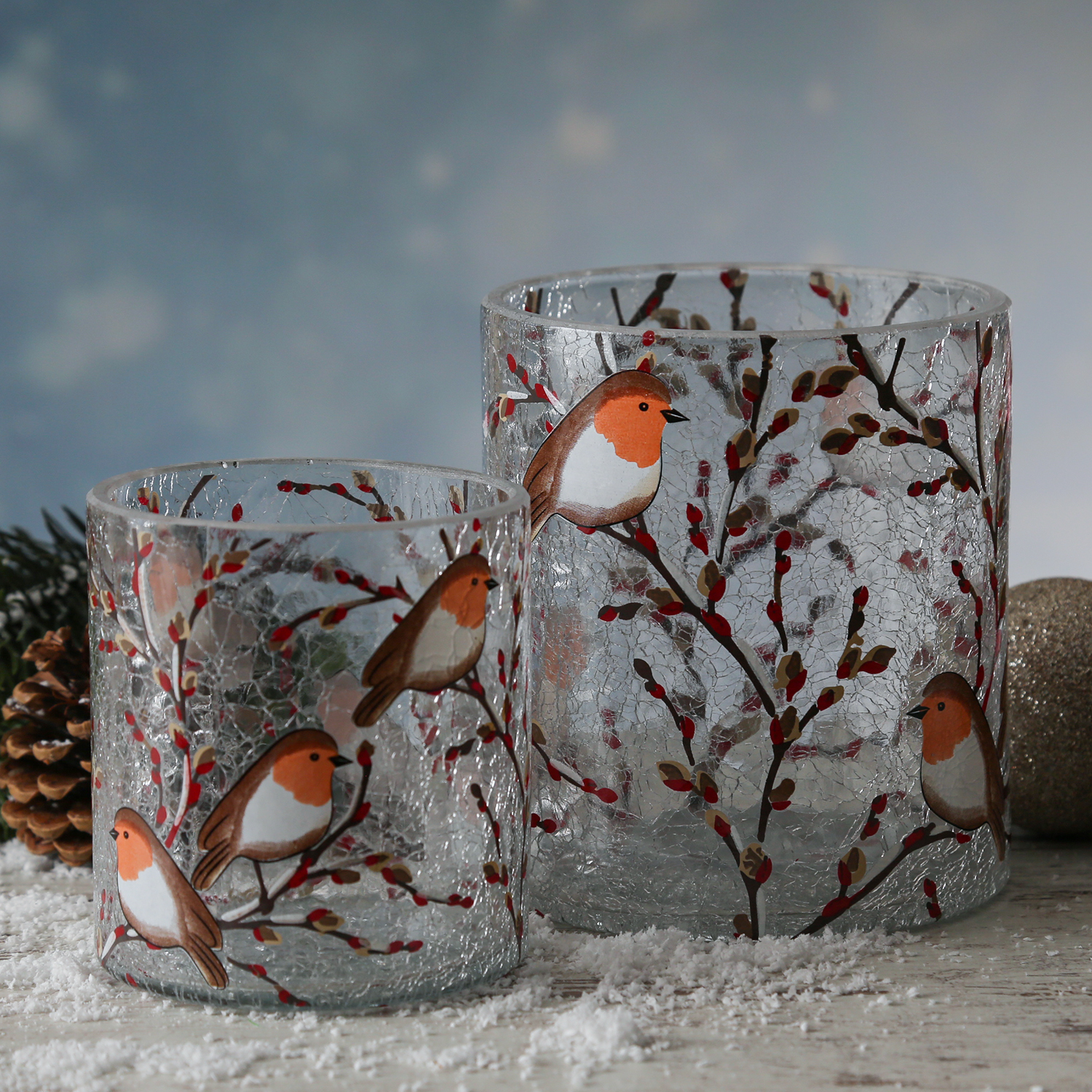 Teelichthalter ROTKEHLCHEN - Bruchglasoptik - Glas- H: 10cm - D: 9cm - transparent, bunt Teelichthalter ROTKEHLCHEN - Bruchglasoptik - Glas- H: 10cm - D: 9cm - transparent, bunt