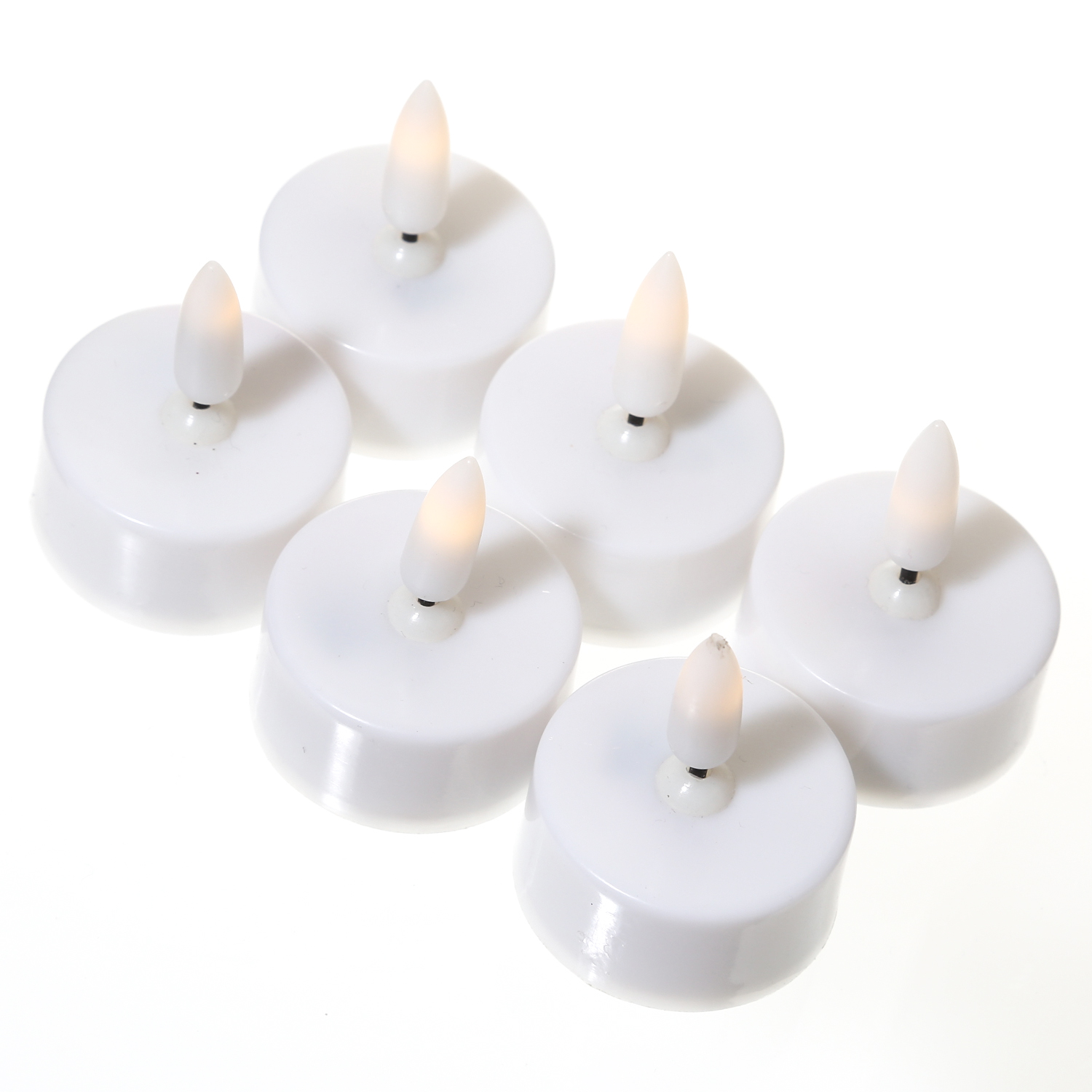 LED Teelichter - flackernde 3D Flamme - Batteriebetrieb - D: 3,8cm, H: 4,7cm - weiß - 6er Set