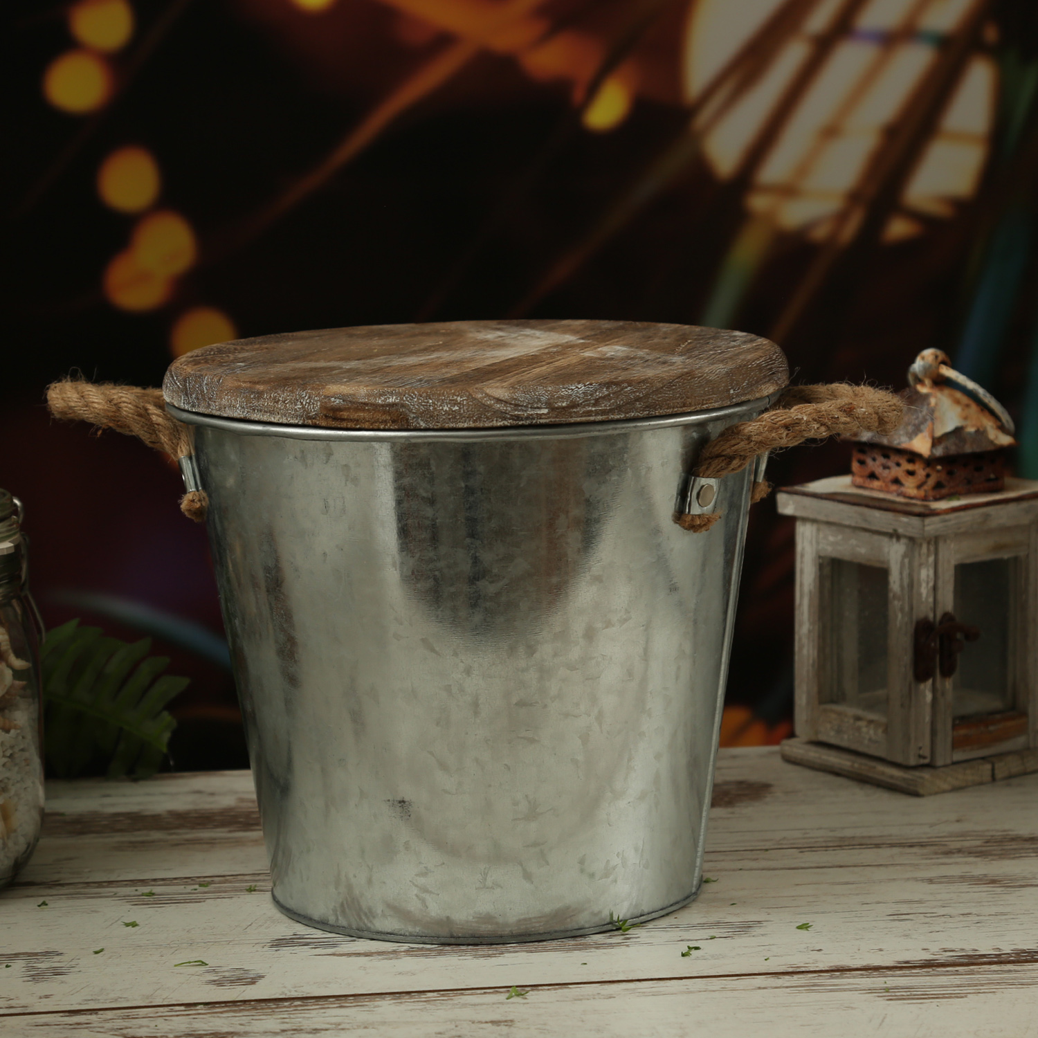 XL Duftkerze CITRONELLA - im Metalleimer mit Deckel - 3-Docht - Echwachs - H: 23cm -  silber