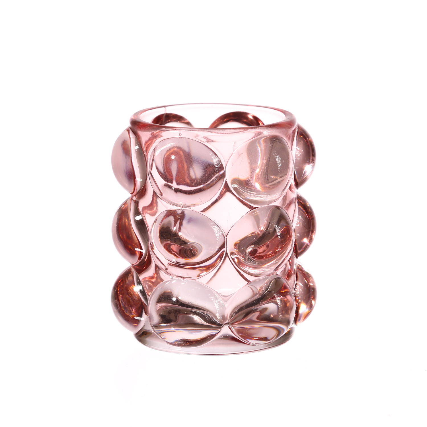 Teelichthalter BUBBLE - Windlicht - Glas - H: 9cm - D: 9,5cm - rosa