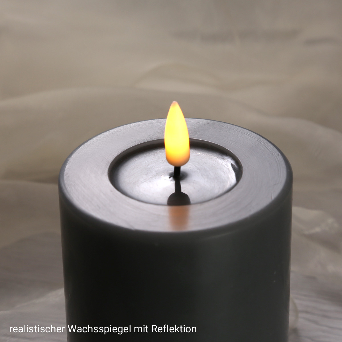 LED Stumpenkerze MIA - Echtwachs - realistische 3D Flamme - H: 10cm - Batteriebetrieb - grau