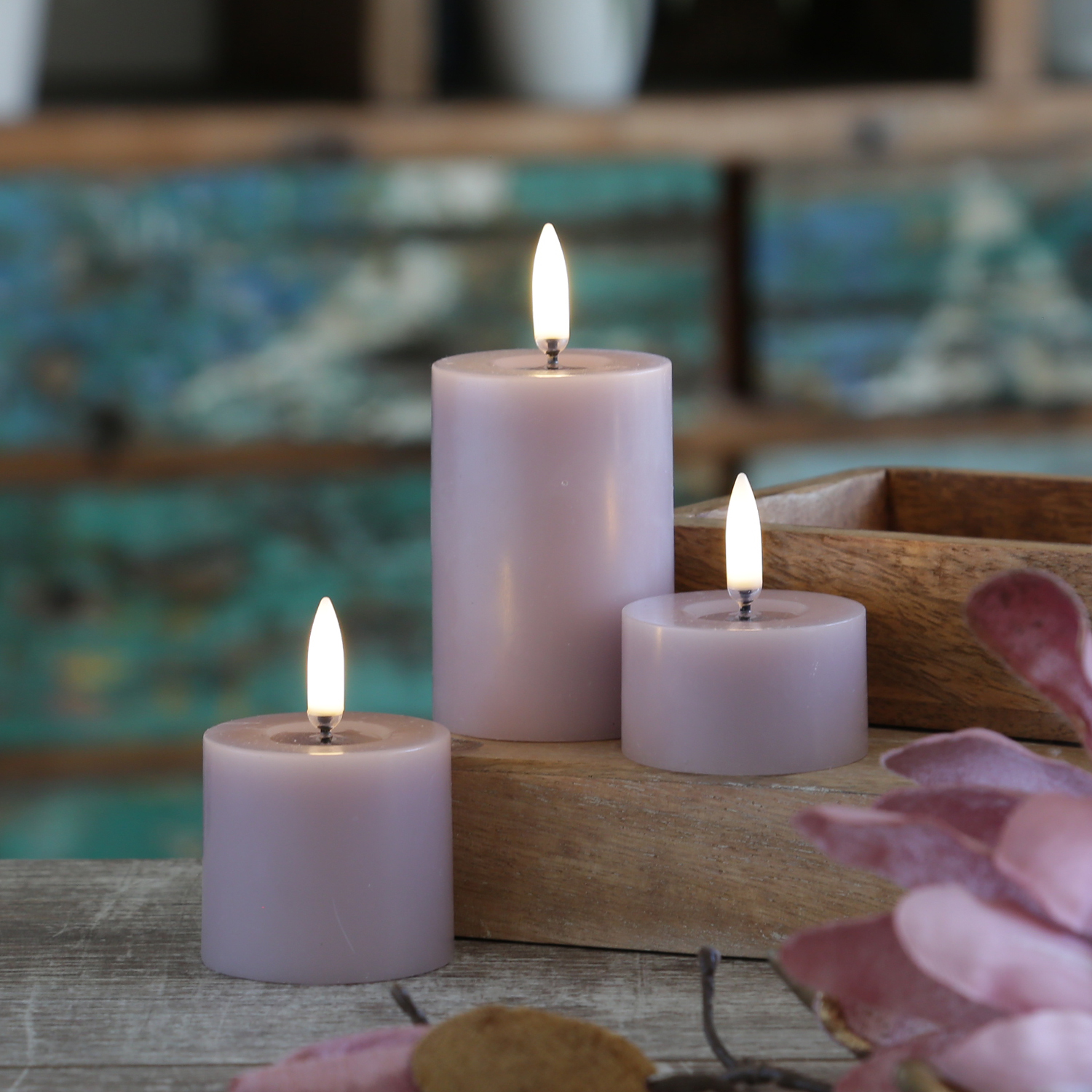 LED Mini Kerzenset THEA - Echtwachs - 3 Größen - D: 5cm - Timer - pastell flieder - 3er Set LED Mini Kerzenset THEA - Echtwachs - 3 Größen - D: 5cm - Timer - pastell flieder - 3er Set