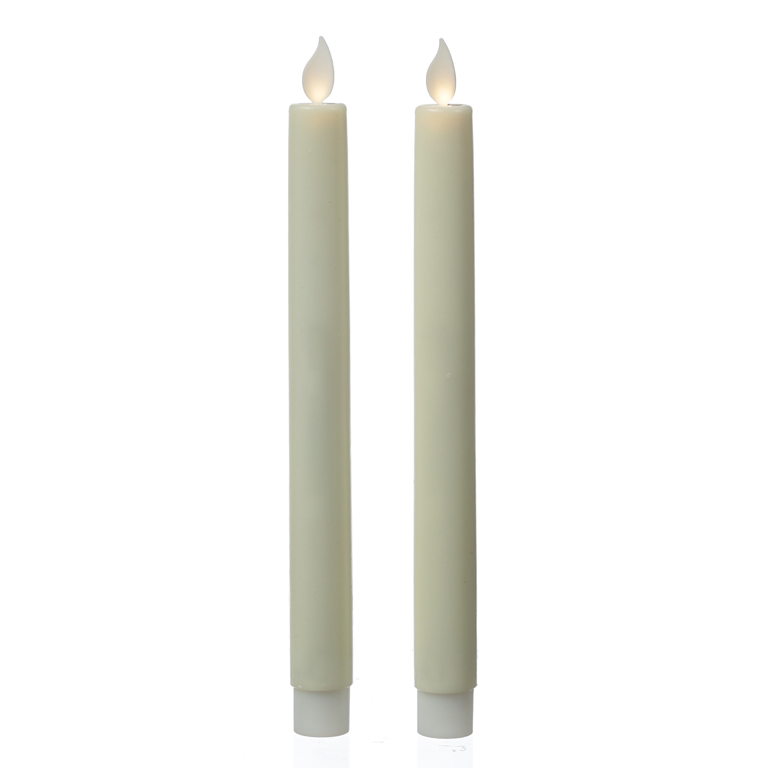 LED Stabkerzen - Kunststoff - bewegliche Flamme - Timer - H: 24cm - creme - 2er Set