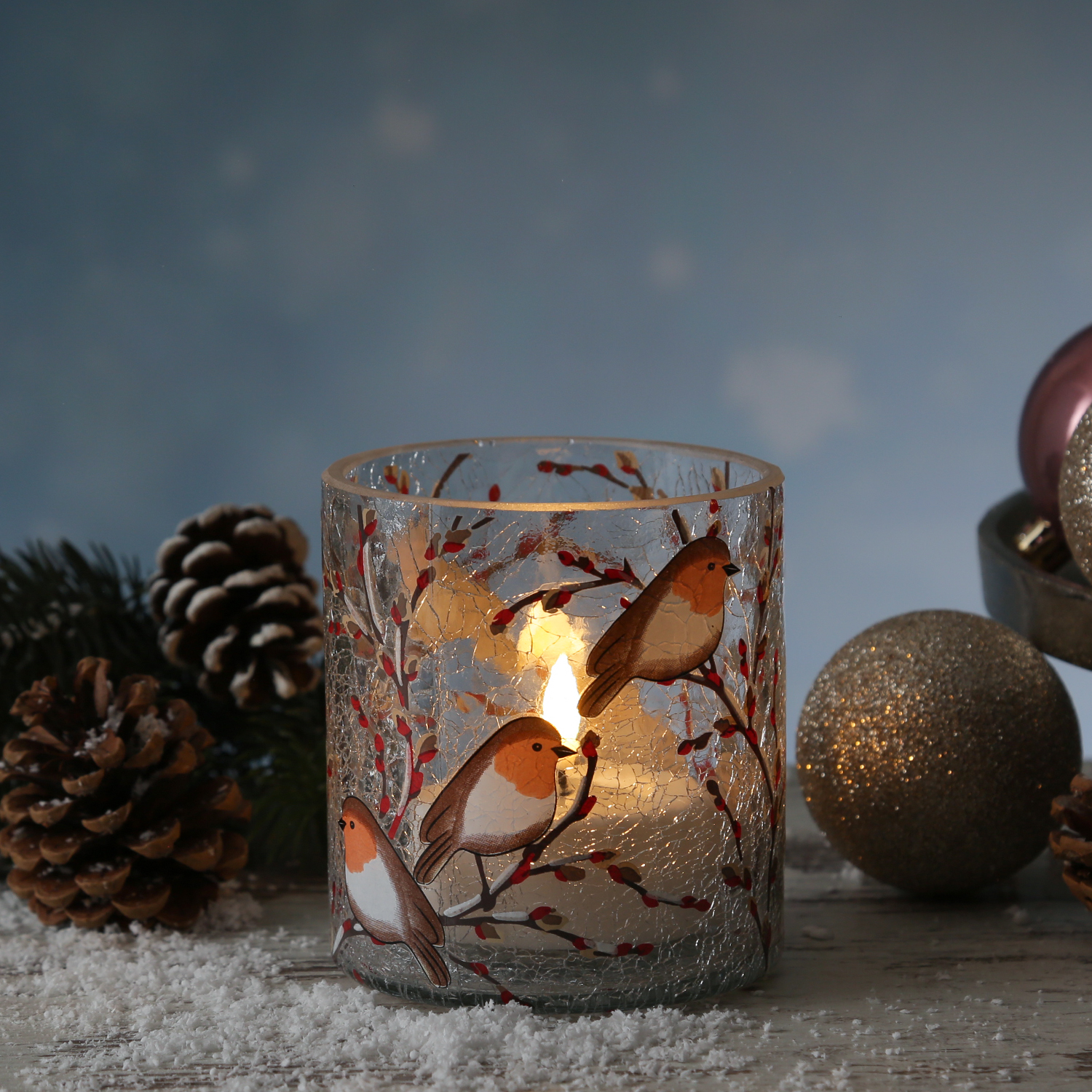 Teelichthalter ROTKEHLCHEN - Bruchglasoptik - Glas- H: 10cm - D: 9cm - transparent, bunt Teelichthalter ROTKEHLCHEN - Bruchglasoptik - Glas- H: 10cm - D: 9cm - transparent, bunt
