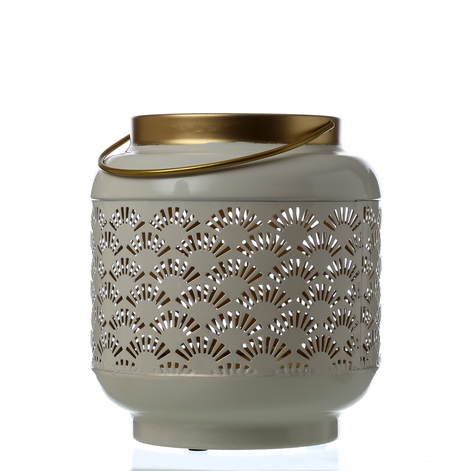 Windlicht mit Fächer Muster - Laterne - mit Henkel - Metall - H: 20cm - creme Windlicht mit Fächer Muster - Laterne - mit Henkel - Metall - H: 20cm - creme