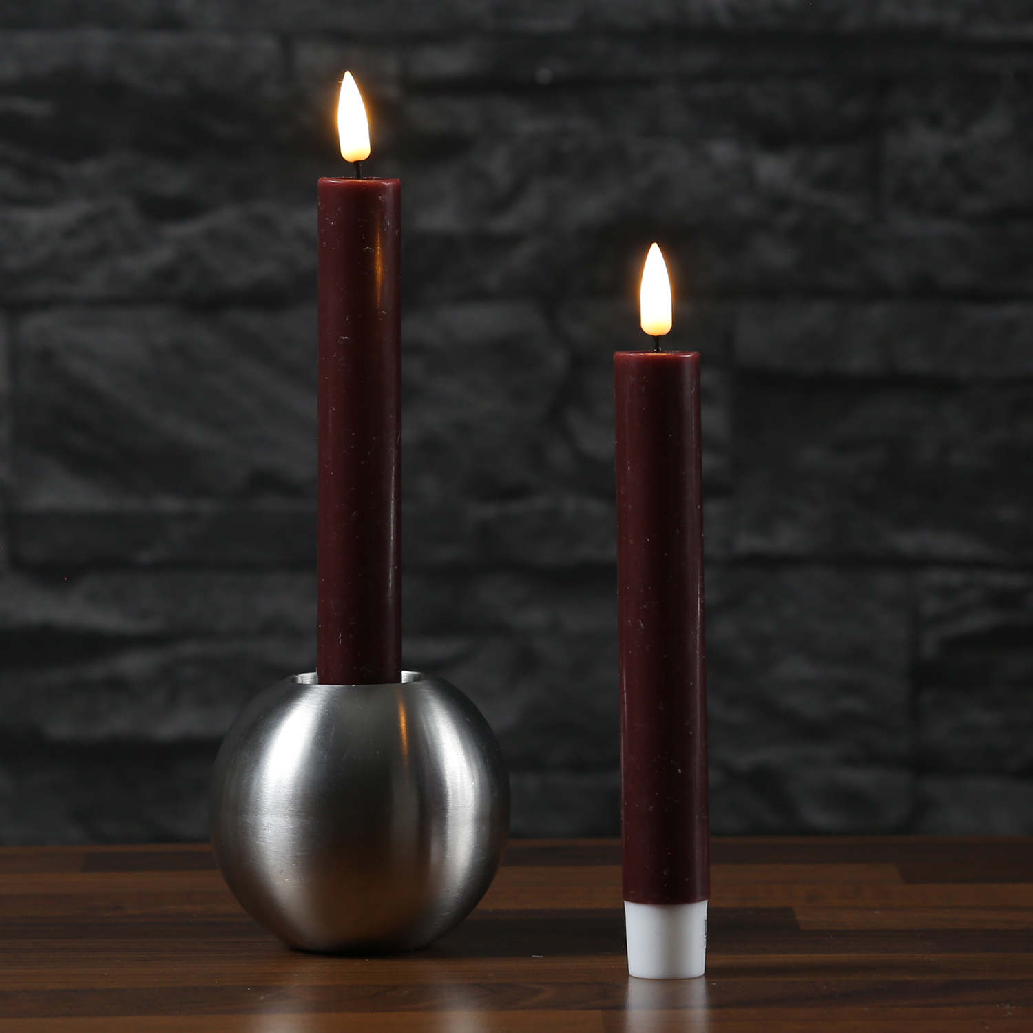LED Stabkerzen MIA - Echtwachs - realistische 3D Flamme - H:15cm - Batteriebetrieb - weinrot - 2 Stk LED Stabkerzen MIA - Echtwachs - realistische 3D Flamme - H:15cm - Batteriebetrieb - weinrot - 2 Stk
