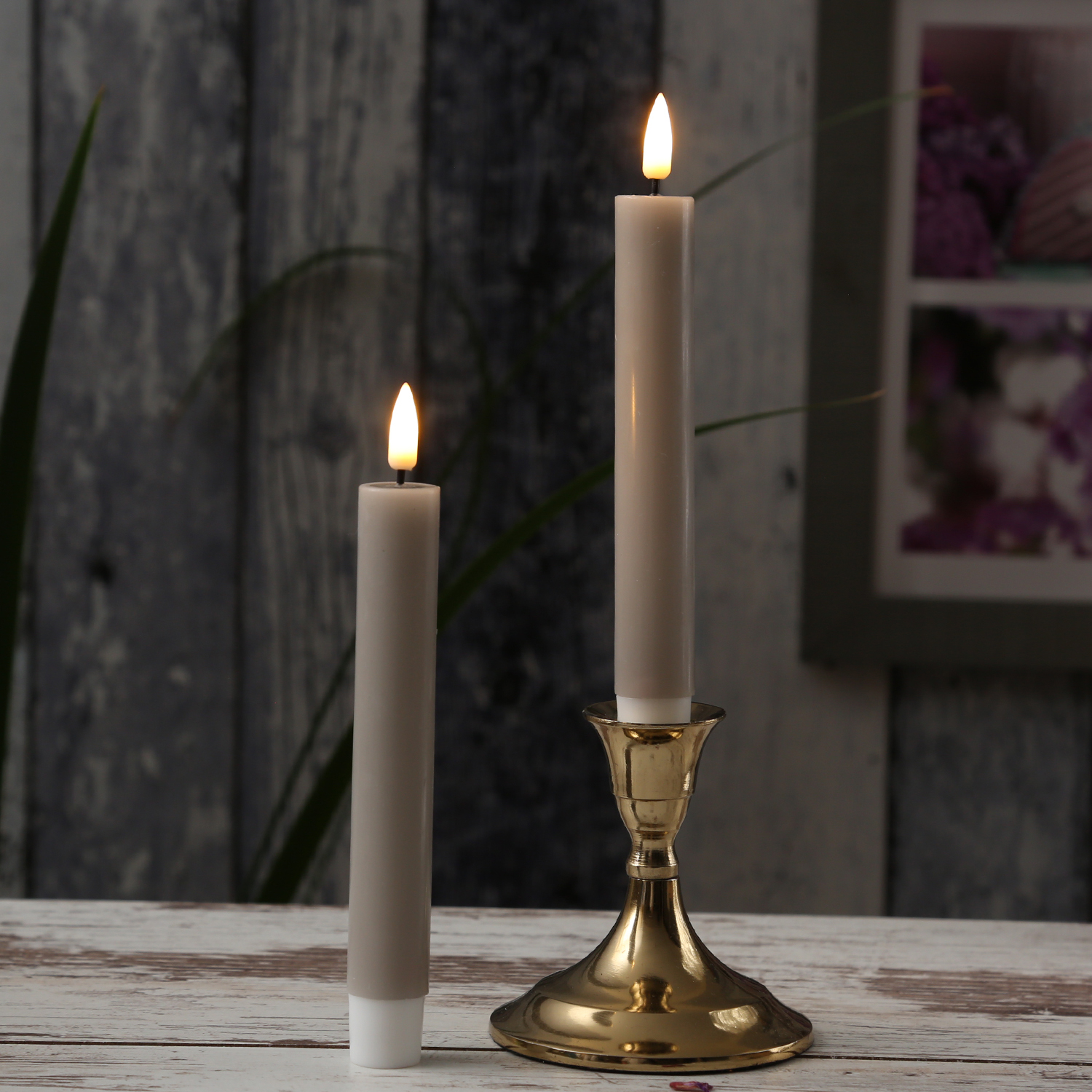 LED Stabkerzen MIA - Echtwachs - realistische 3D Flamme - H: 15cm - sand/taupe - 2 Stk LED Stabkerzen MIA - Echtwachs - realistische 3D Flamme - H: 15cm - sand/taupe - 2 Stk