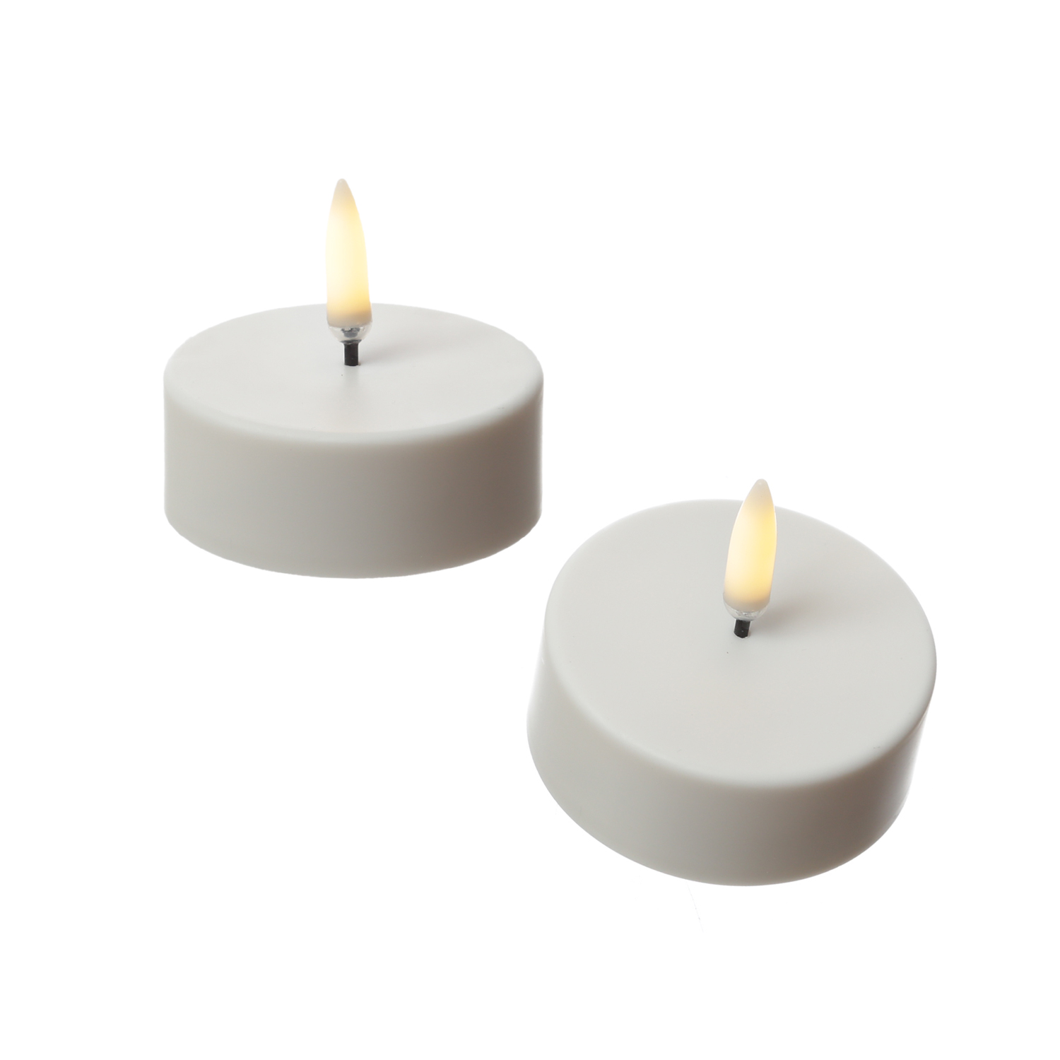 LED Maxi Teelichter - 2 wiederaufladbare LED Teelichter - D: 6cm - Timer - weiß - für Außen