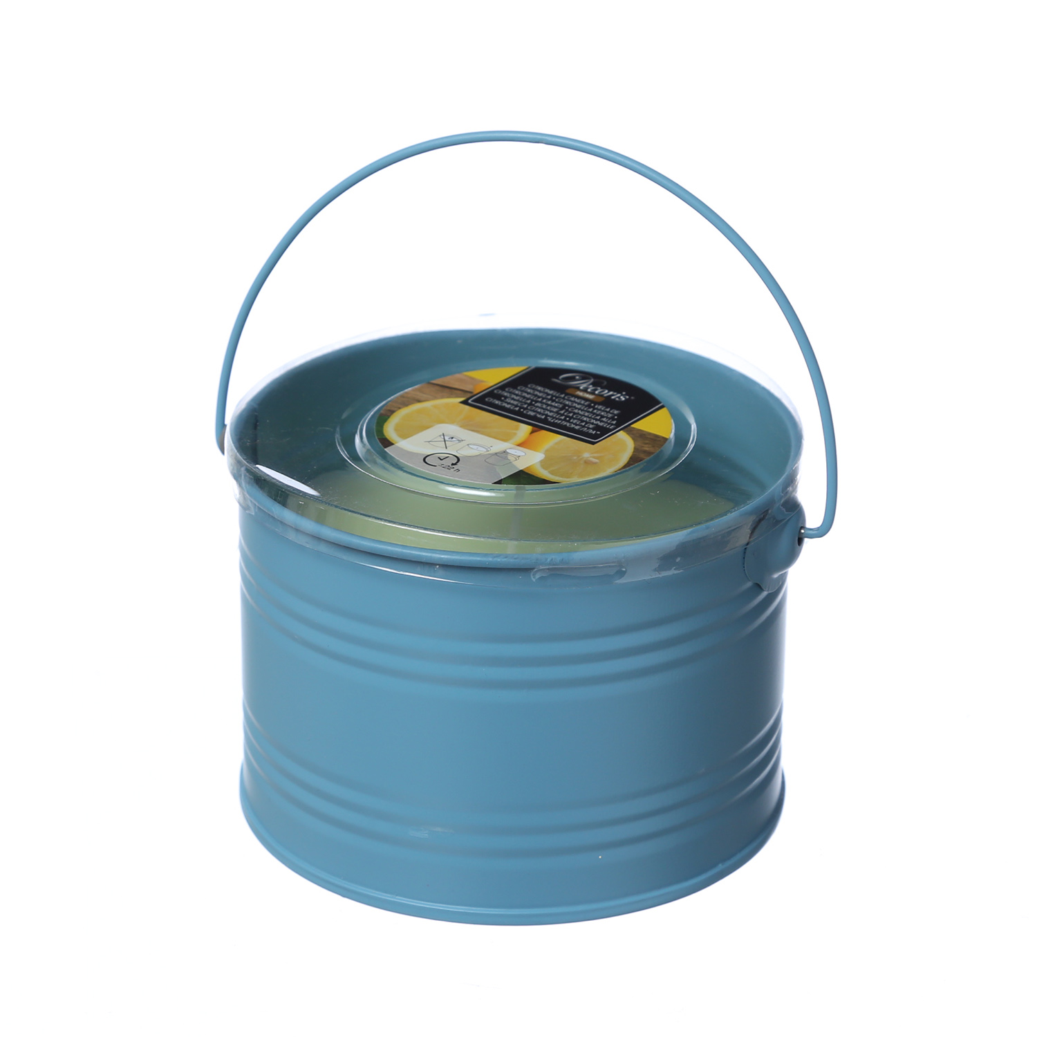 Duftkerze CITRONELLA - Echtwachs im Metalleimer - H: 8cm - gegen Stechmücken - hellblau