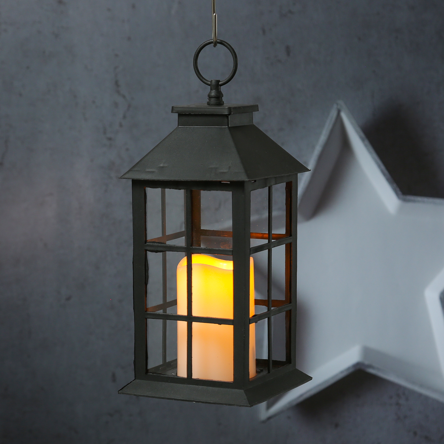 LED Laterne mit Kerze - flackernd - H: 34cm - Timer - Batteriebetrieb - schwarz LED Laterne mit Kerze - flackernd - H: 34cm - Timer - Batteriebetrieb - schwarz