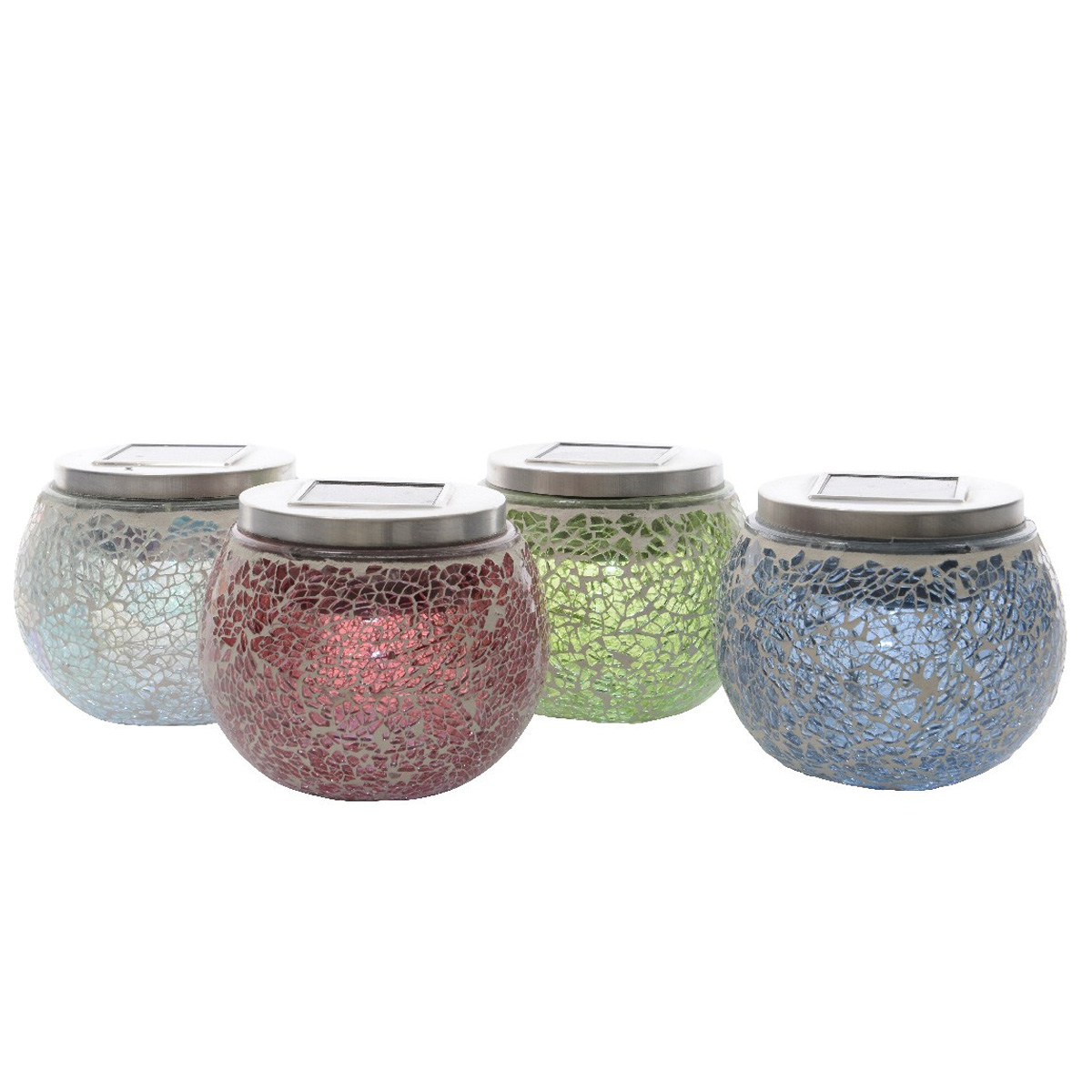 LED Solar Windlicht - Mosaik Glas - Lichtsensor - H: 10cm - outdoor - transparent mit Schimmereffekt