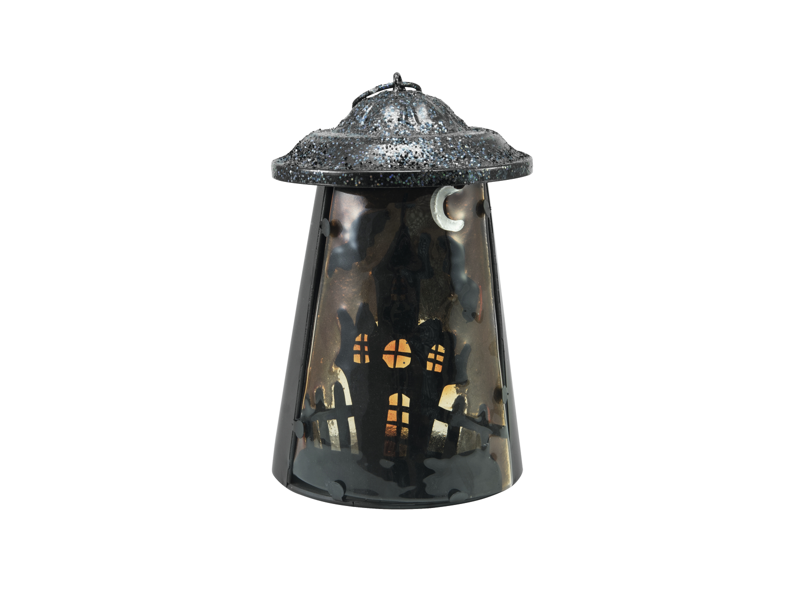 Laterne "Spukschloss" aus Metall - 23cm - mit Glasscheibe - für große Teelichter oder LED Kerzen Laterne "Spukschloss" aus Metall - 23cm - mit Glasscheibe - für große Teelichter oder LED Kerzen