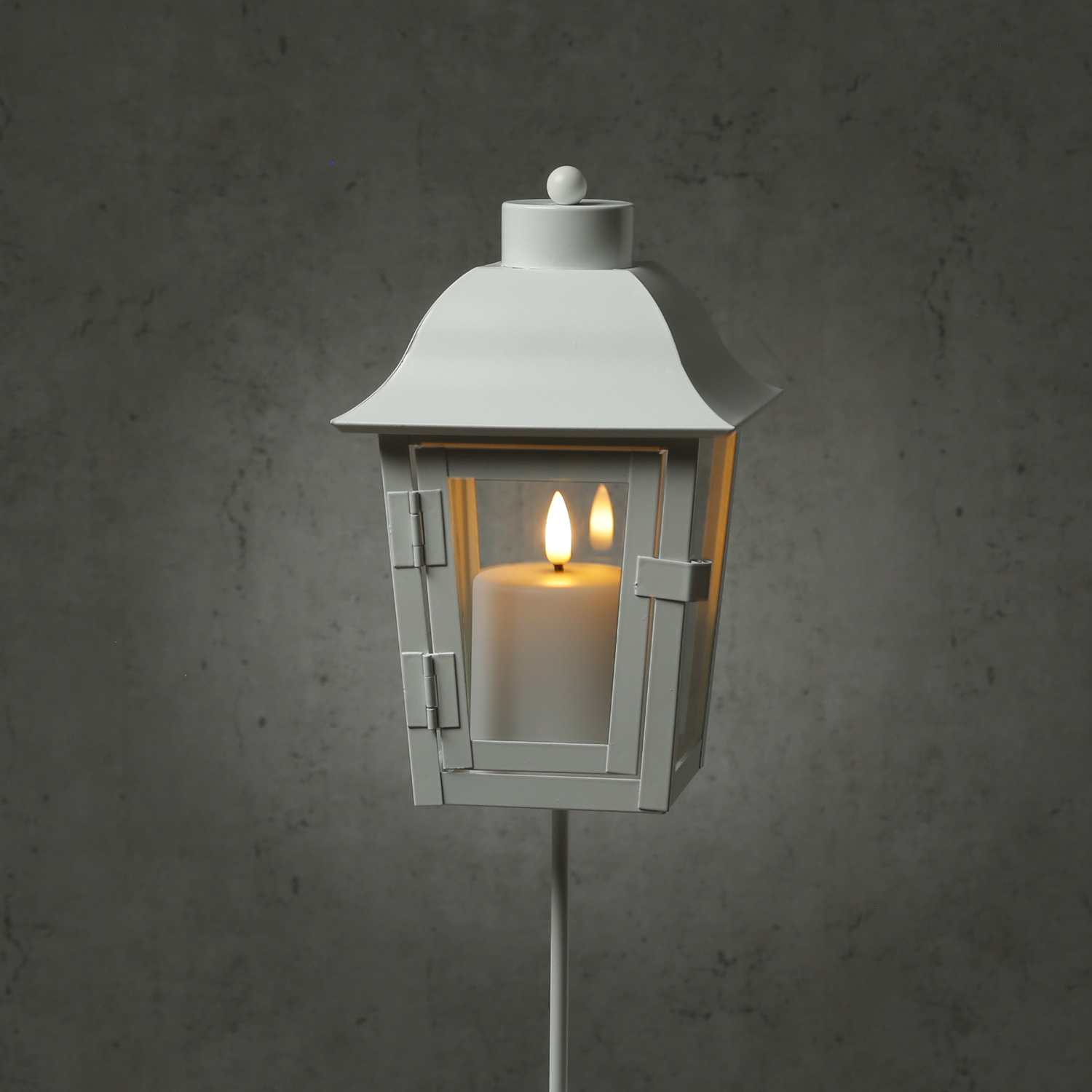 Grablaterne mit Mini LED Kerze - Grablampe mit 2 wechselbaren Spitzen/Erdspieß - H: 51cm - weiß