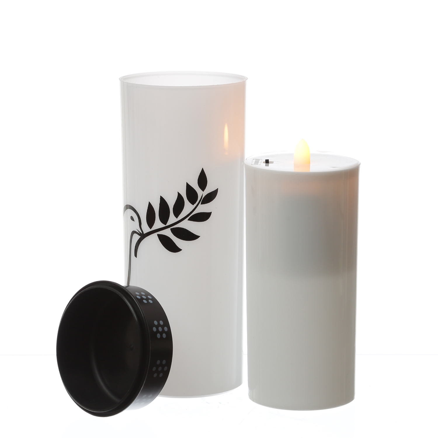 LED Grablicht/Grabkerze Taube - bis 2500 Stunden - H: 21cm, D: 7cm - Timer - weiß/schwarz LED Grablicht/Grabkerze Taube - bis 2500 Stunden - H: 21cm, D: 7cm - Timer - weiß/schwarz