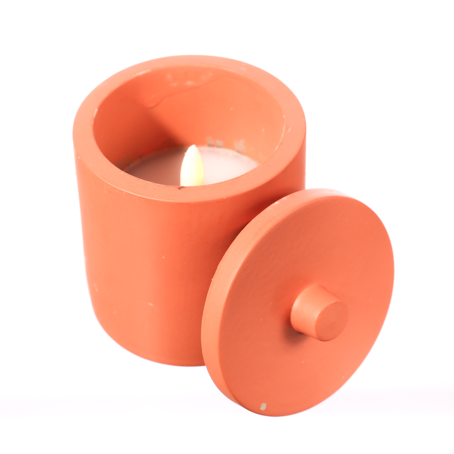 LED Kerzen im Topf - mit Deckel - Betonoptik - Timer - H: 10cm D: 8cm - terracotta - 3er Set LED Kerzen im Topf - mit Deckel - Betonoptik - Timer - H: 10cm D: 8cm - terracotta - 3er Set