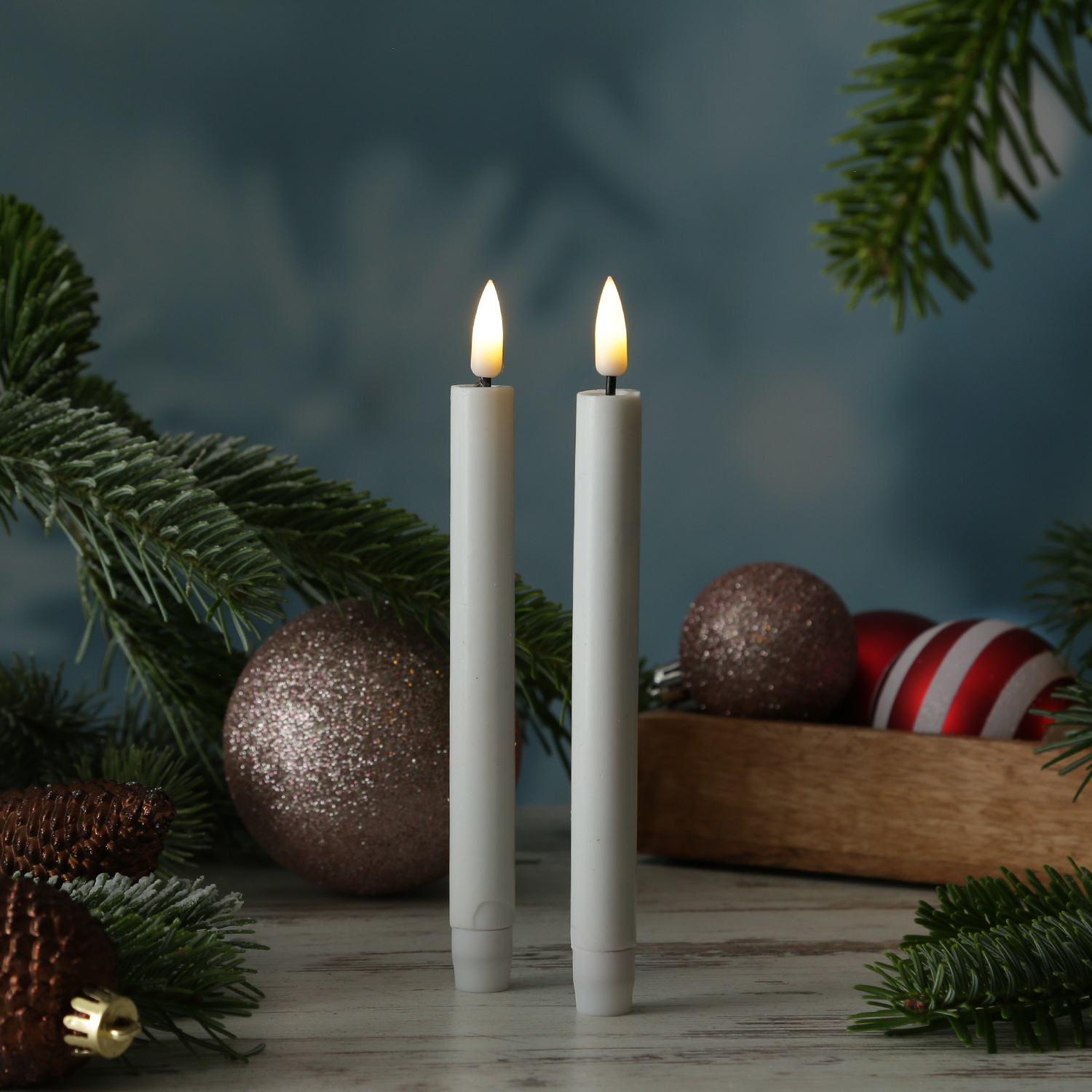 LED Mini Stabkerzen MIA - Echtwachs - H: 14cm/D: 1,5cm - Batteriebetrieb - weiß - 2er Set