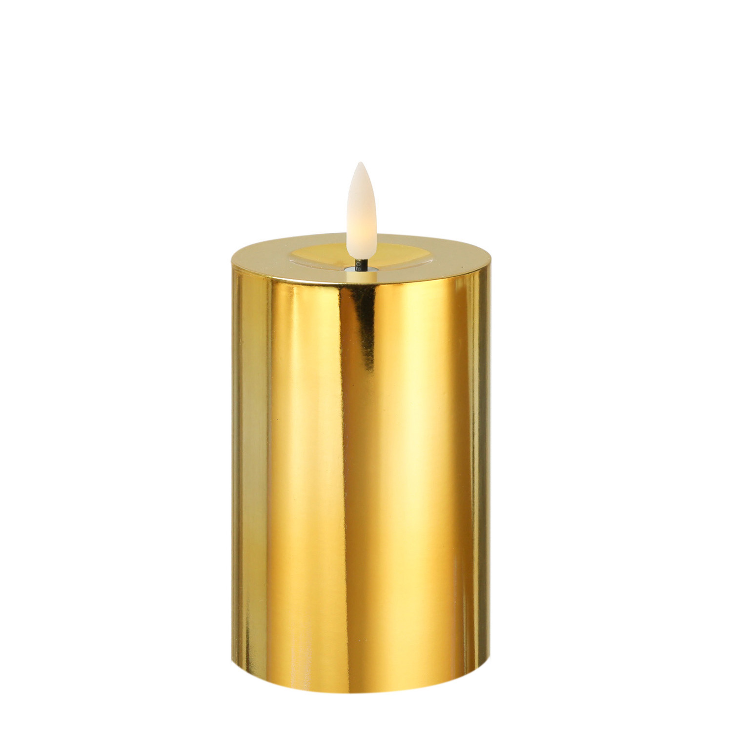 LED Kerze - Kunststoff - 3D Flamme - Timer - H: 15cm - D: 7,5cm - gold glänzend