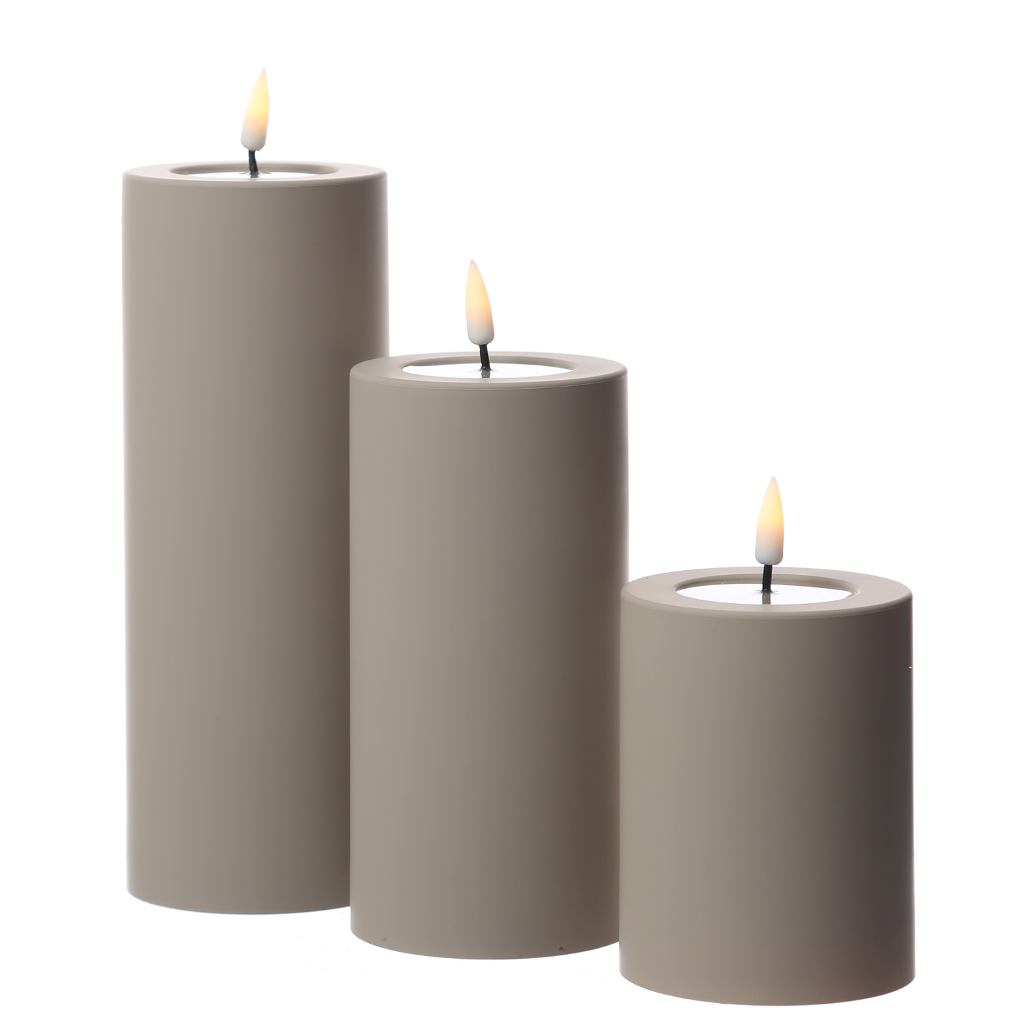 LED Stumpenkerze MIA - Kunststoff - 3D Flamme - H: 10cm - D: 7,5cm - für Außen - sand LED Stumpenkerze MIA - Kunststoff - 3D Flamme - H: 10cm - D: 7,5cm - für Außen - sand