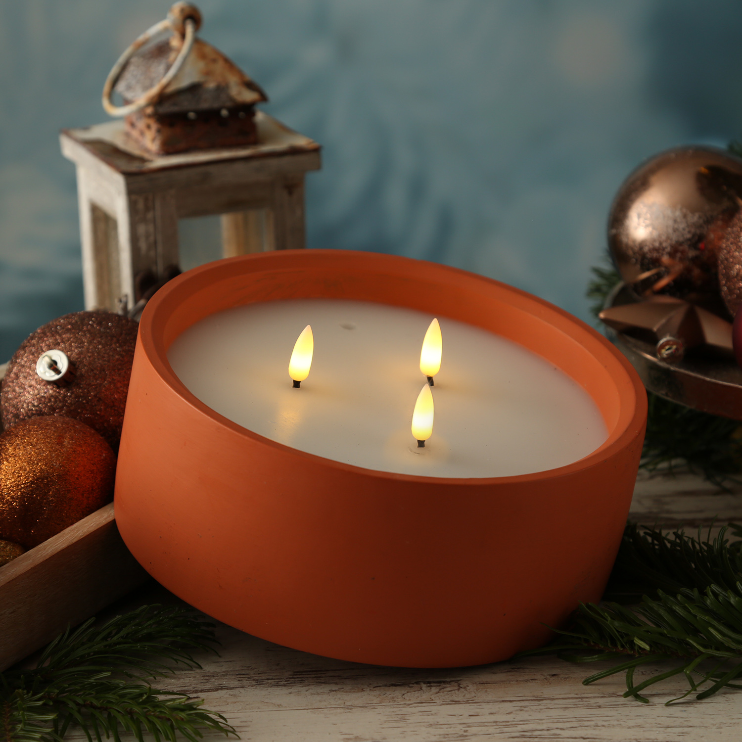 XXL LED Kerze Flamme - Betonoptik - Zement/Echtwachs - 3-Docht - Timer - H: 8cm D: 20cm - terracotta XXL LED Kerze Flamme - Betonoptik - Zement/Echtwachs - 3-Docht - Timer - H: 8cm D: 20cm - terracotta