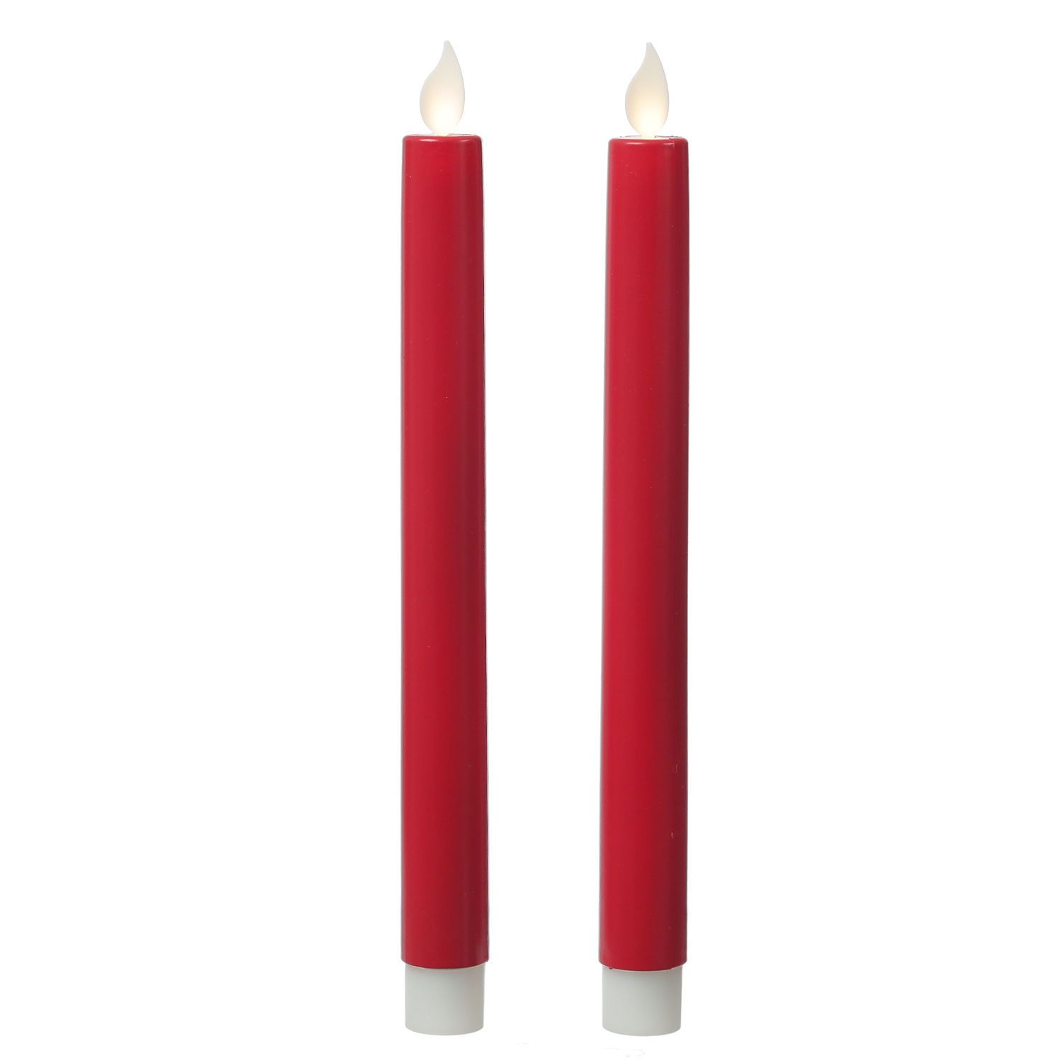 LED Stabkerzen - Kunststoff - bewegliche Flamme - Timer - H: 24cm - rot - 2er Set