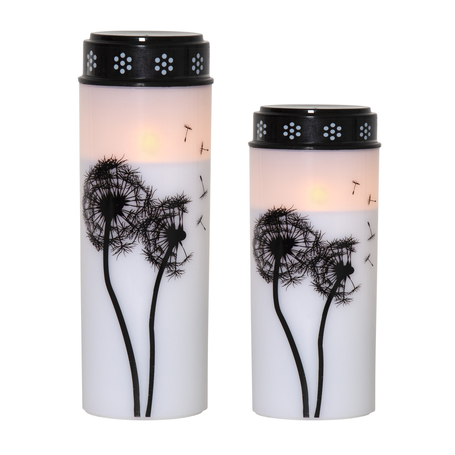 LED Grablicht/Grabkerze Pusteblume - warmweiße LED - H: 21/12cm - Timer - weiß/schwarz - 2er Set