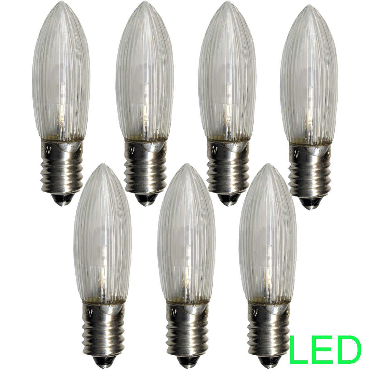 LED Ersatzleuchtmittel für Fensterleuchter - E10 - 0,2W - warmweiß - klar - 10-55V - 7 Stück LED Ersatzleuchtmittel für Fensterleuchter - E10 - 0,2W - warmweiß - klar - 10-55V - 7 Stück