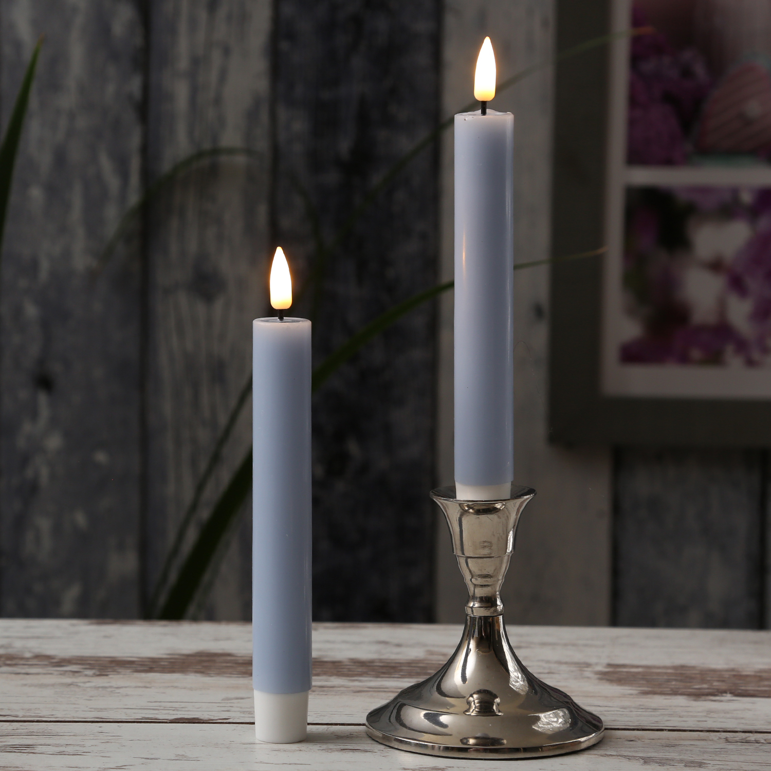 LED Stabkerzen MIA - Echtwachs - realistische 3D Flamme - H: 15cm - hellblau - 2 Stk