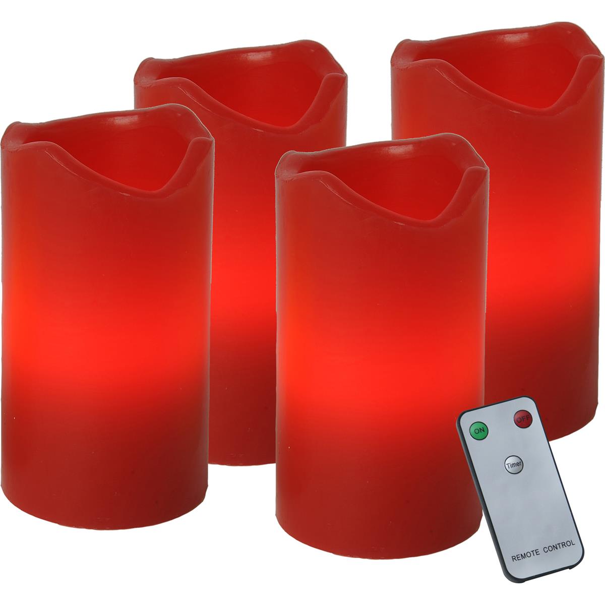 LED Kerzenset - Echtwachs - flackernde LED - Timer - Fernbedienung - rot - 4er Set