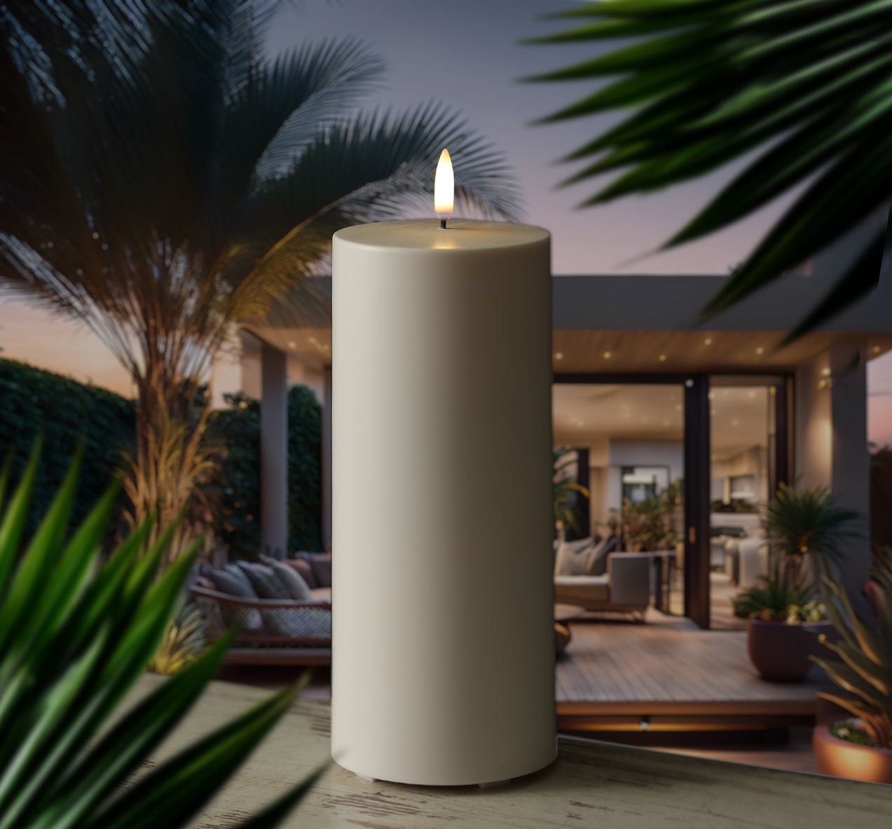 LED Kerze THEA - Kunststoff - Timer - H: 20cm - D: 8,4cm - bis zu 2500 Std.  - für Außen - weiß