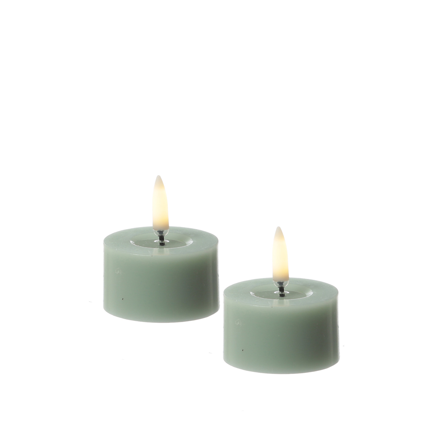 LED Mini Kerzen/Teelichter THEA - Echtwachs - D: 5cm - H: 2,8cm - Timer - salbeigrün - 2er Set LED Mini Kerzen/Teelichter THEA - Echtwachs - D: 5cm - H: 2,8cm - Timer - salbeigrün - 2er Set
