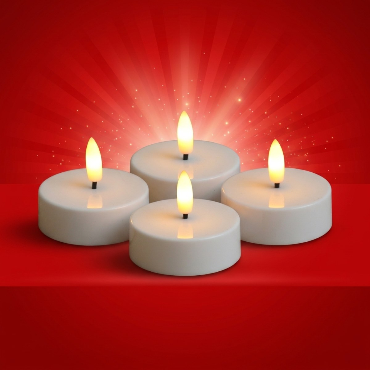 LED Maxi Teelichter - flackernde 3D Flamme - Kunststoff - Timer - D: 5,8cm - weiß - 4er Set