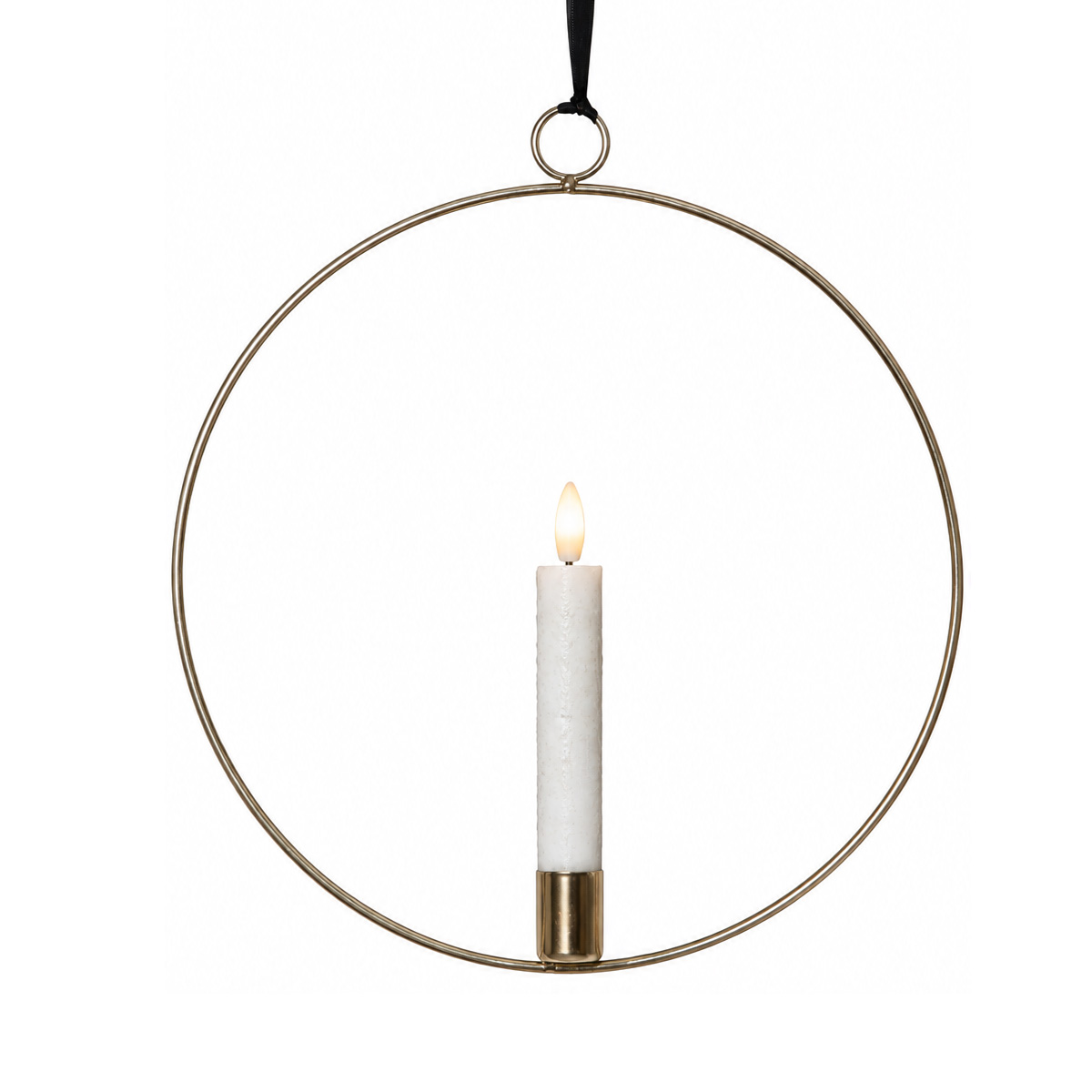 Dekoring mit LED Kerze - Fensterdeko zum Hängen - D: 28,5cm - Timer - Batterie - gold
