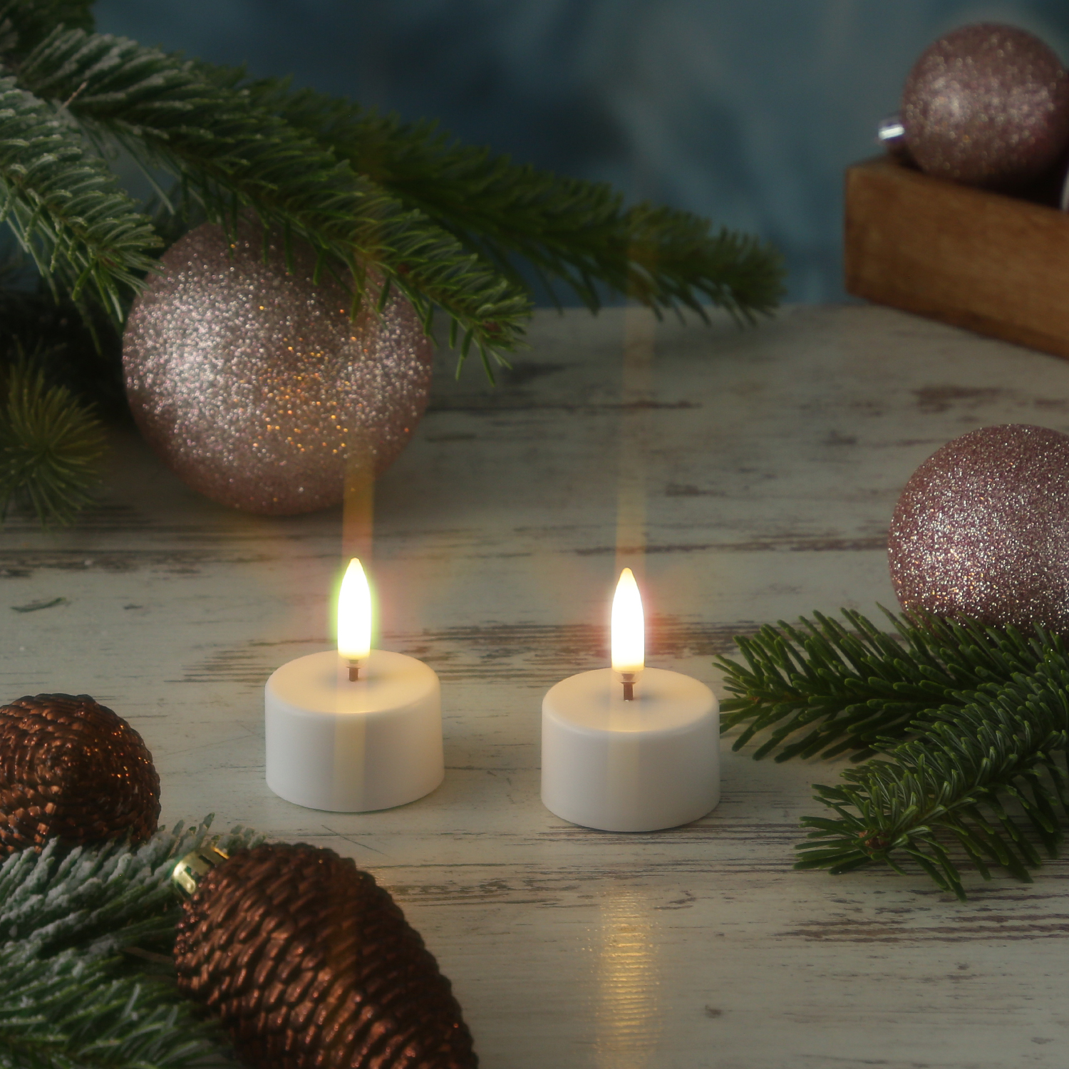 LED Teelichter THEA - Kunststoff - D: 3,9cm - H: 5cm - Timer - inkl. Batterie - weiß - 2er Set