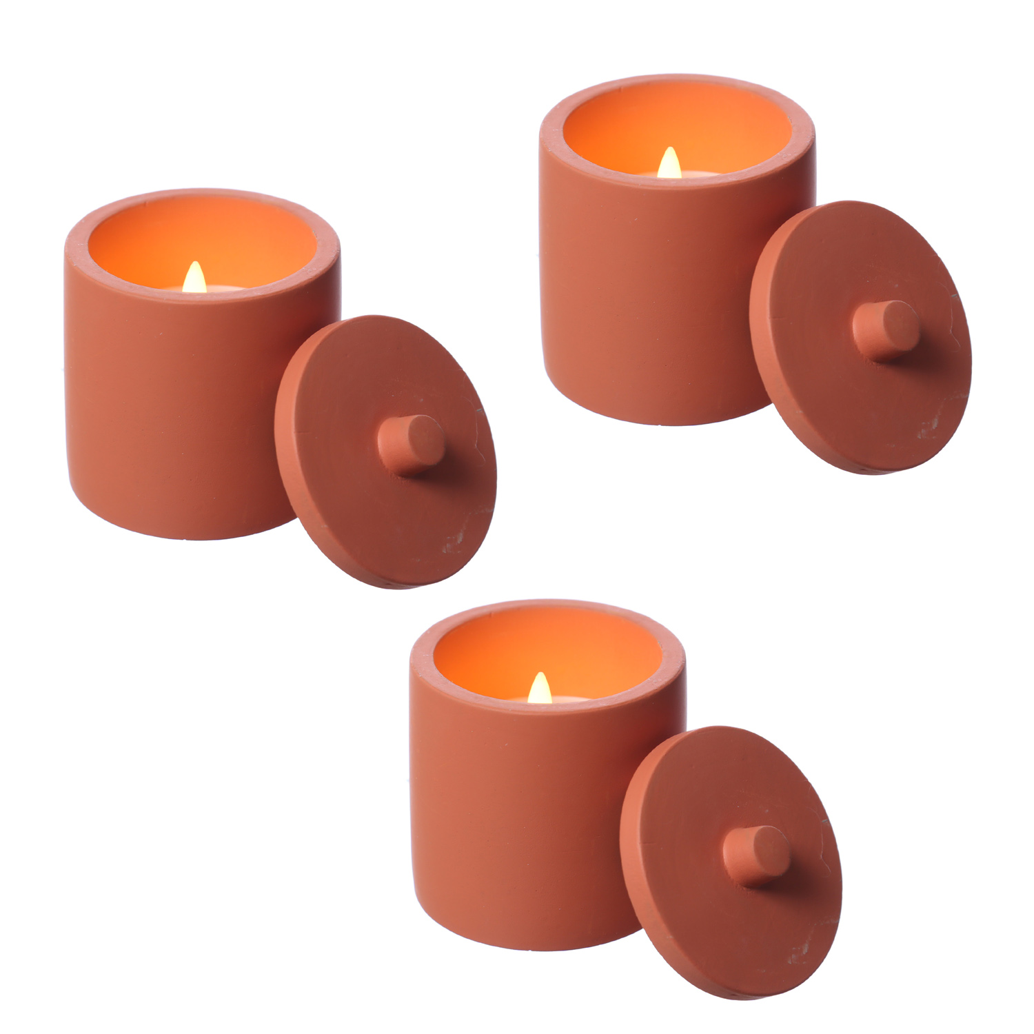 LED Kerzen im Topf - mit Deckel - Betonoptik - Timer - H: 10cm D: 8cm - terracotta - 3er Set LED Kerzen im Topf - mit Deckel - Betonoptik - Timer - H: 10cm D: 8cm - terracotta - 3er Set
