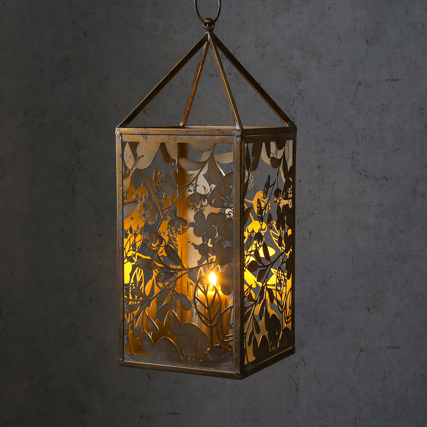 Laterne Wildrose - Windlicht - Metall - H: 55cm - gold