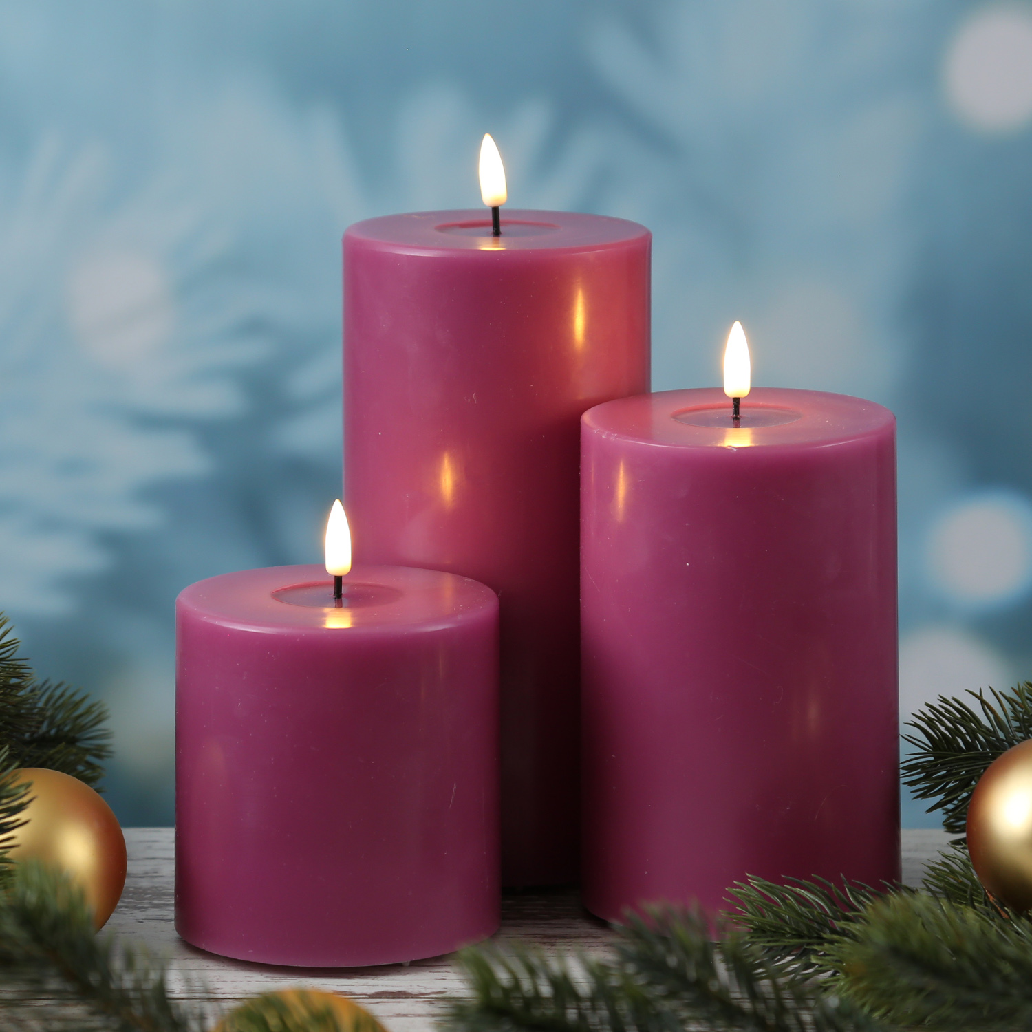 LED Stumpenkerze MIA - Echtwachs - realistische 3D Flamme - H: 20cm - D: 10cm - malve
