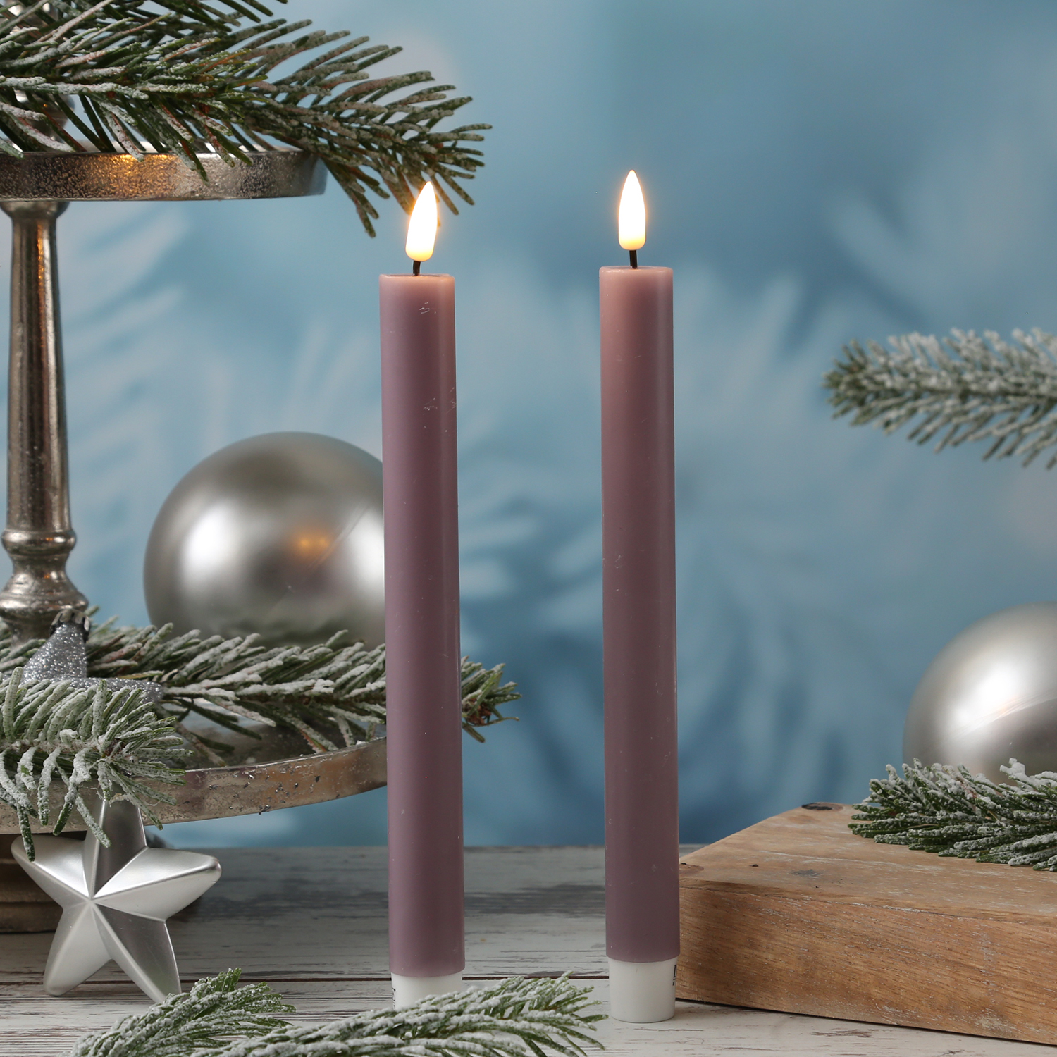 LED Stabkerzen MIA - Echtwachs - realistische 3D Flamme - H: 24cm - Batteriebetrieb - flieder - 2 St LED Stabkerzen MIA - Echtwachs - realistische 3D Flamme - H: 24cm - Batteriebetrieb - flieder - 2 St