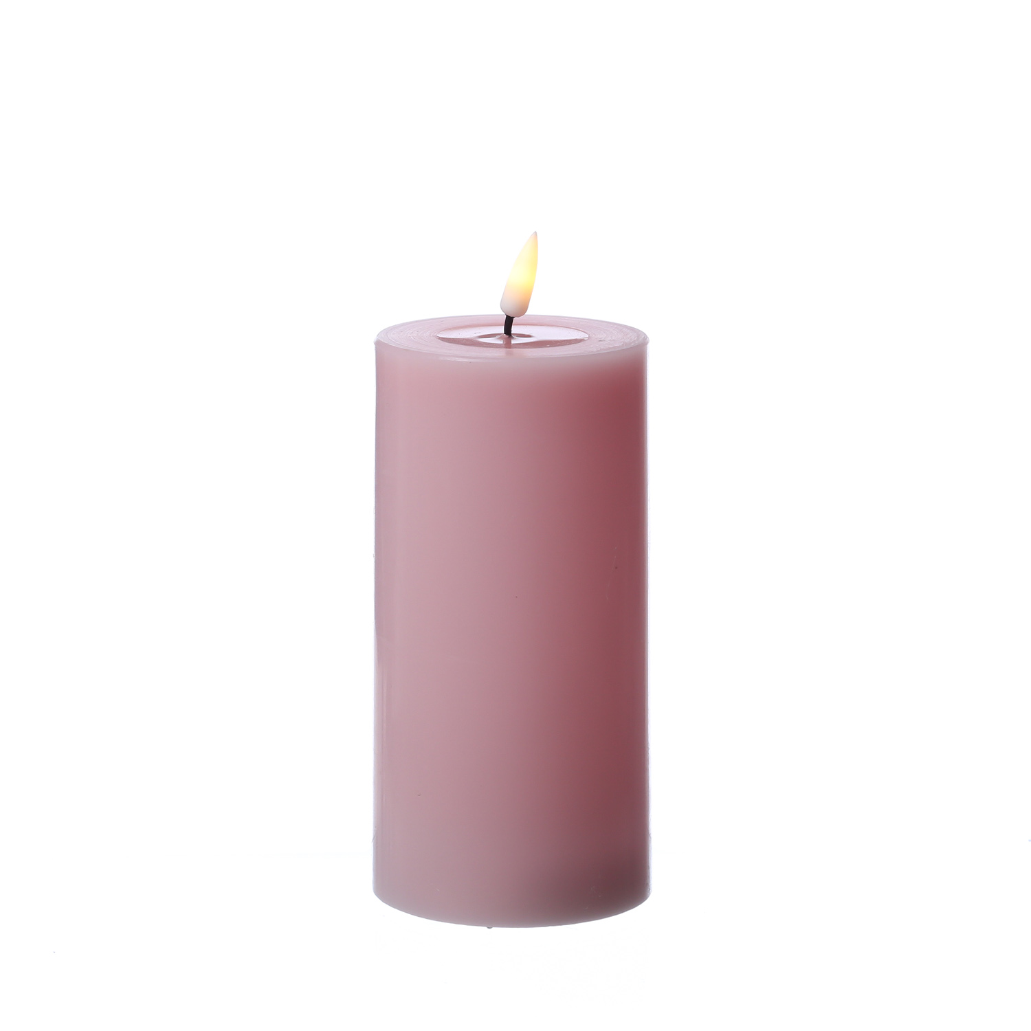 LED Stumpenkerze MIA - Echtwachs - realistische 3D Flamme - H: 15cm - Batteriebetrieb - rosa