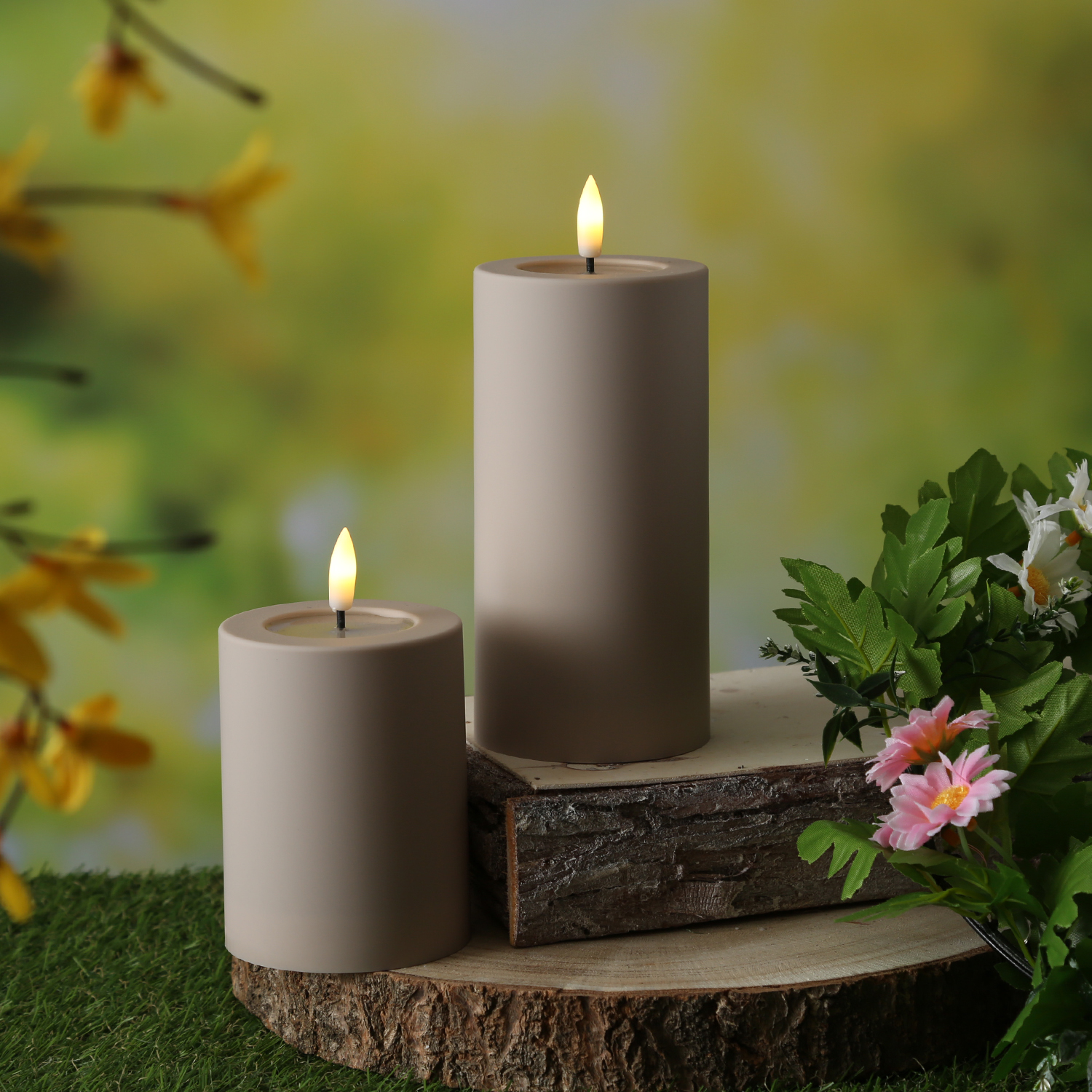 LED Kerze outdoor - Kunststoff - H: 17,5cm - D: 7,5cm - bis 1000h - Timer - für Innen/Außen - sand