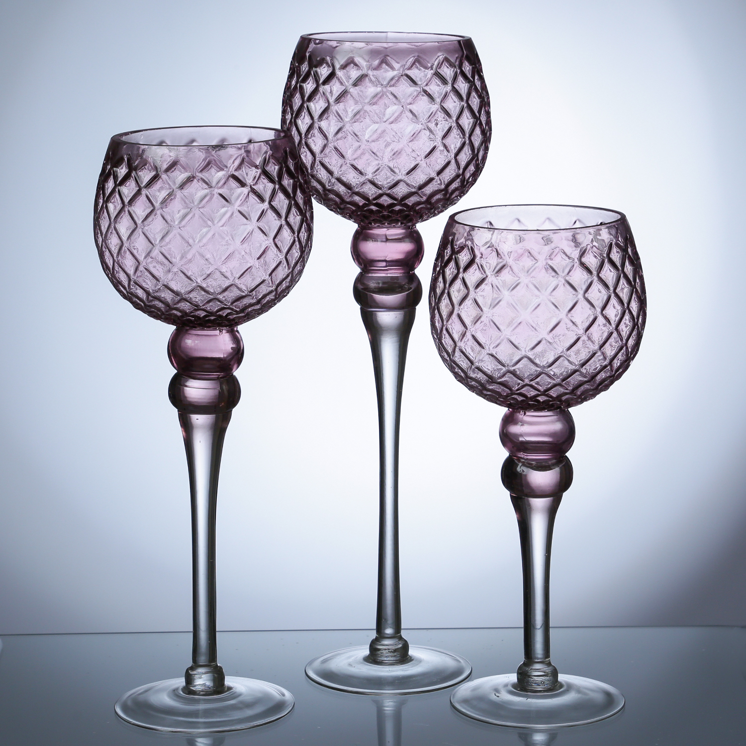 Kerzenhalter Kelch - Windlicht - Glas - H: 30,5cm/34,5cm/40cm - rosa - 3er Set