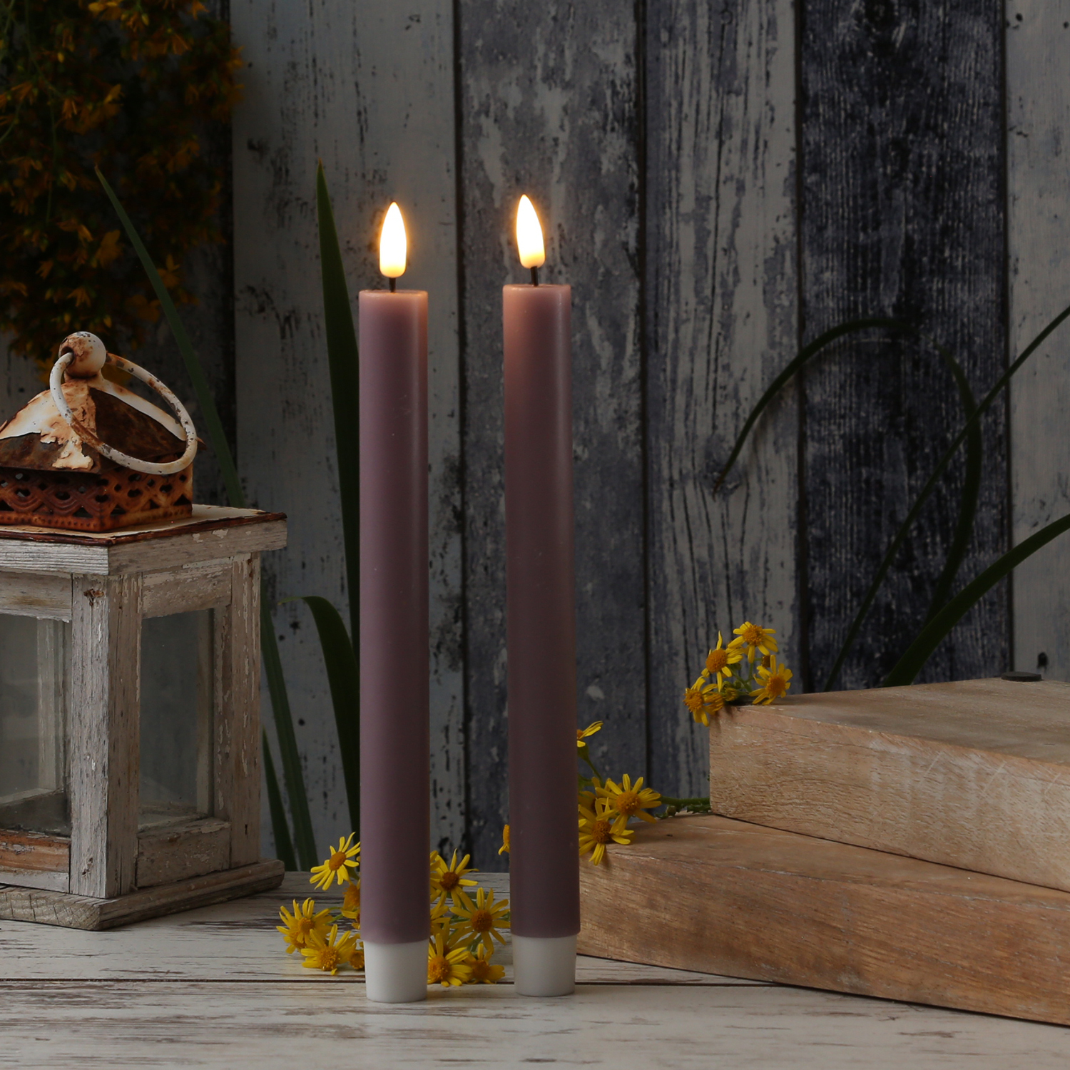 LED Stabkerzen MIA - Echtwachs - realistische 3D Flamme - H: 24cm - Batteriebetrieb - flieder - 2 St LED Stabkerzen MIA - Echtwachs - realistische 3D Flamme - H: 24cm - Batteriebetrieb - flieder - 2 St