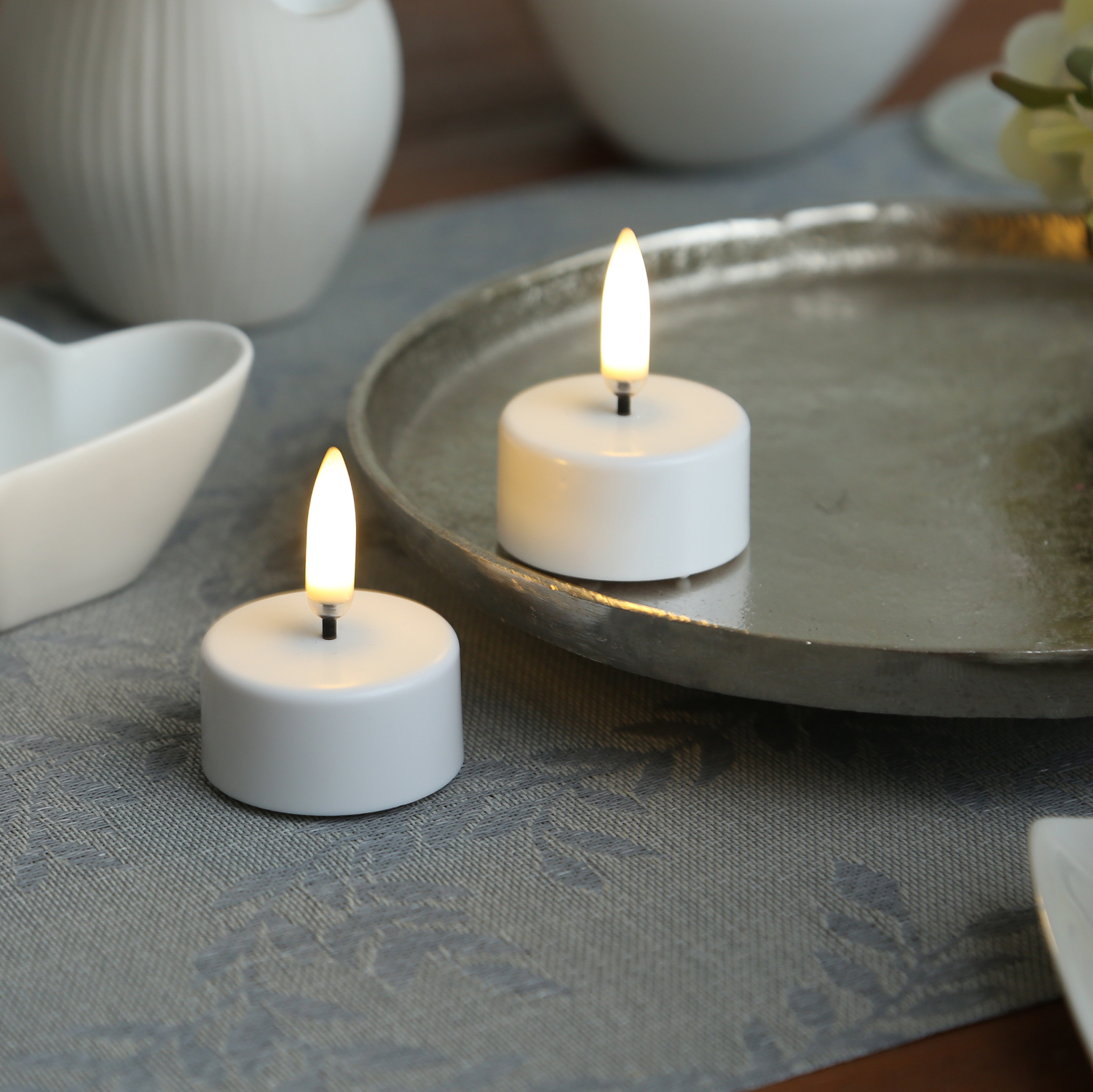 LED Teelichter THEA - Kunststoff - D: 3,9cm - H: 5cm - Timer - inkl. Batterie - weiß - 2er Set