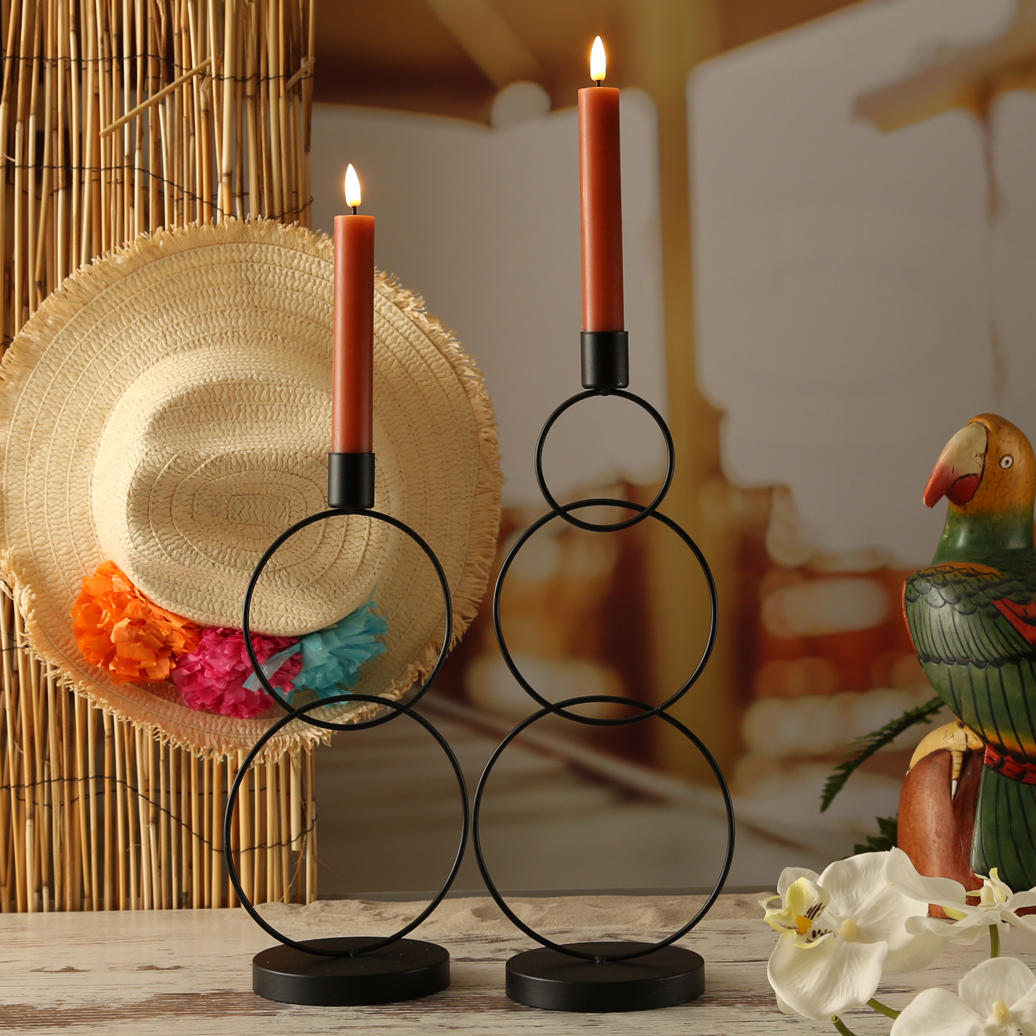 Stabkerzenhalter - Kerzenständer - 3 Ringe - Eisen - H: 35,5cm - schwarz Stabkerzenhalter - Kerzenständer - 3 Ringe - Eisen - H: 35,5cm - schwarz