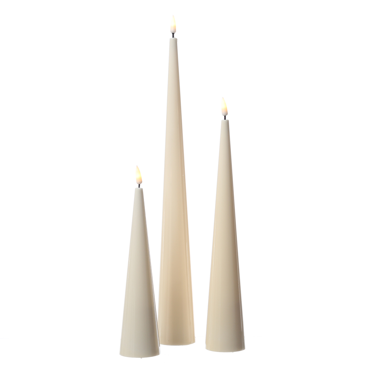 LED Kegelkerze LEA - Echtwachs - realistische 3D Flamme - H: 28cm - Batteriebetrieb - creme