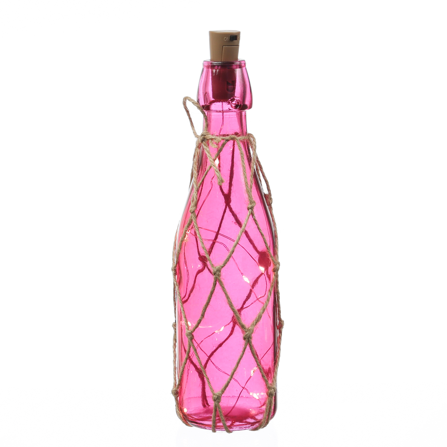LED Dekoflasche mit Juteseil und LED Drahtlichterkette - Leuchtflasche - H: 28cm - pink LED Dekoflasche mit Juteseil und LED Drahtlichterkette - Leuchtflasche - H: 28cm - pink