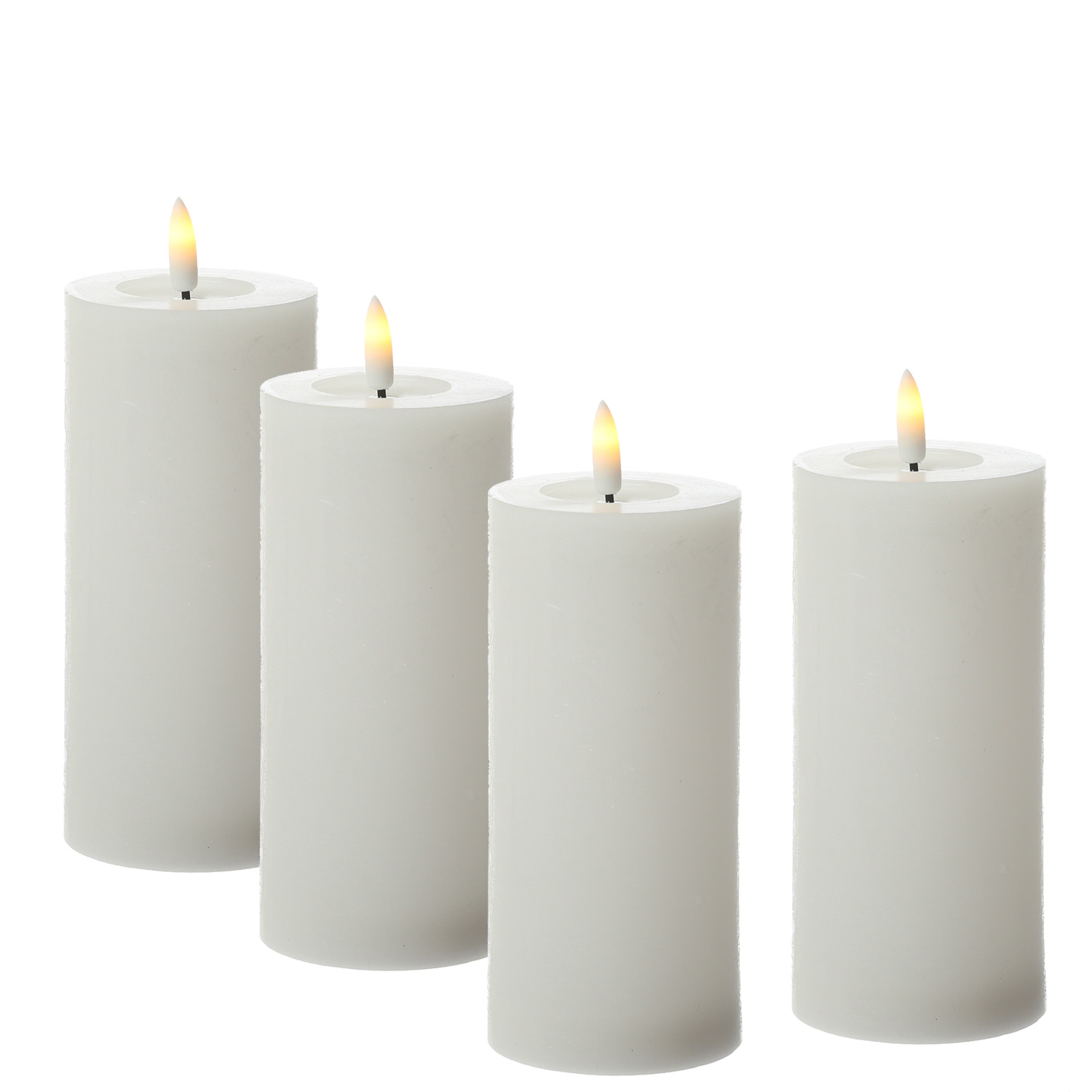 LED Kerzenset LINA - Rustik-Optik - Echtwachs - H: 15cm - D: 7cm - Timer - weiß - 4er Set