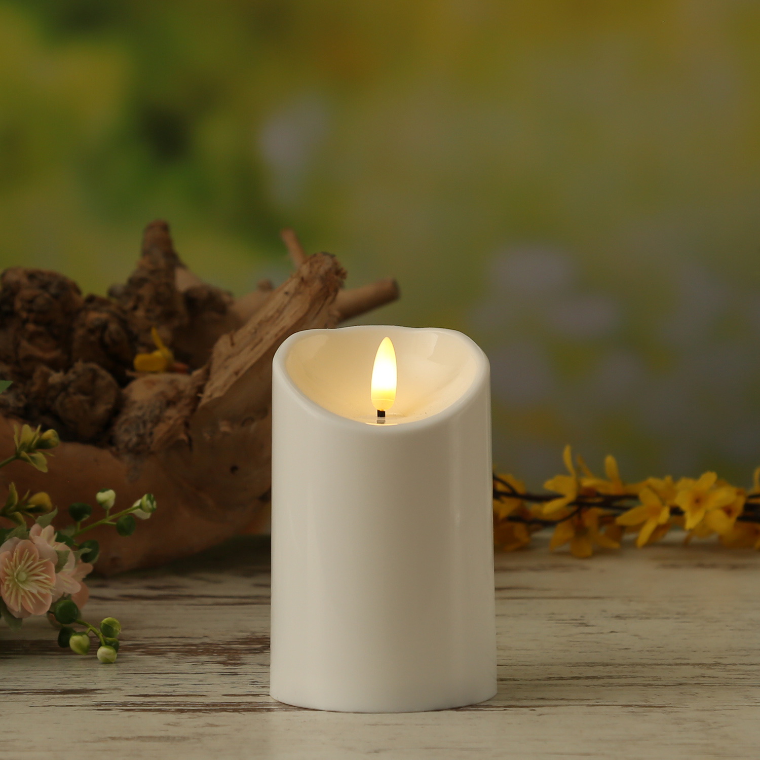 LED Kerze 3D Flamme - Kunststoff - flackernd - H: 12,5cm - D: 7,5cm - Timer - für Außen - weiß LED Kerze 3D Flamme - Kunststoff - flackernd - H: 12,5cm - D: 7,5cm - Timer - für Außen - weiß