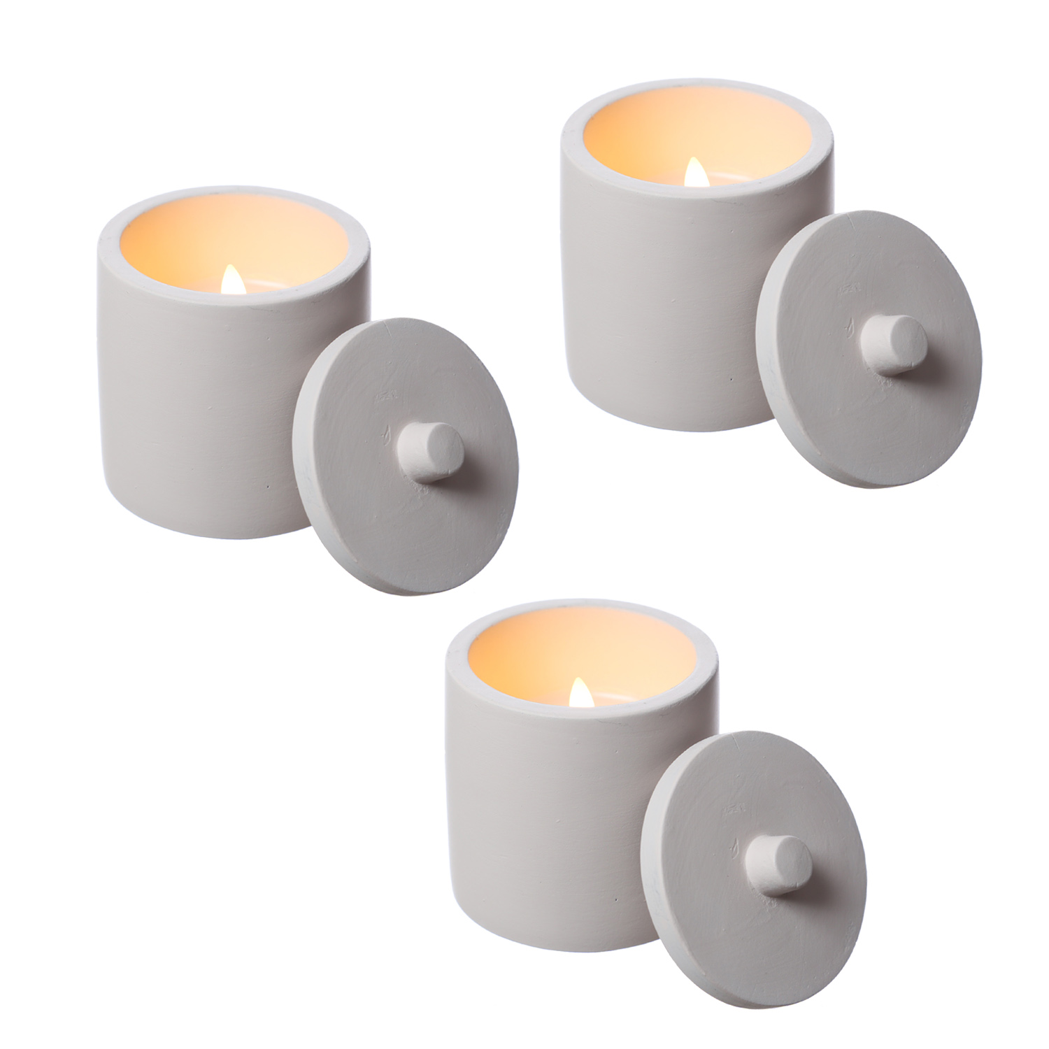 LED Kerzen im Topf - mit Deckel - Betonoptik - Timer - H: 10cm D: 8cm - weiß - 3er Set LED Kerzen im Topf - mit Deckel - Betonoptik - Timer - H: 10cm D: 8cm - weiß - 3er Set